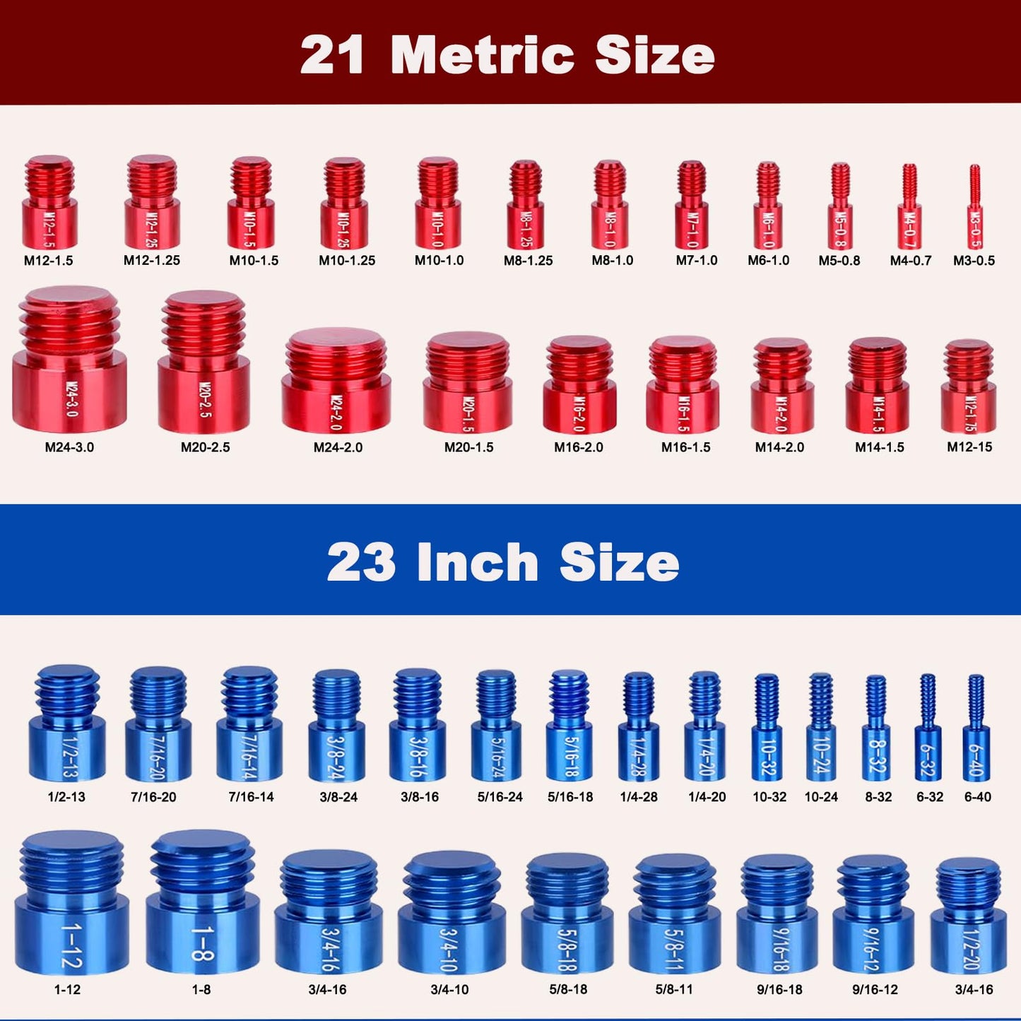 44pcs Nut and Bolt Thread Checker, Thread Gauge for Tricky Areas, 23 Inch & 21 Metric Sizes, Suitable for Inspecting Fixed Bolts or Threaded Holes, Bolt and Nut Identifier Gauge Tool Box