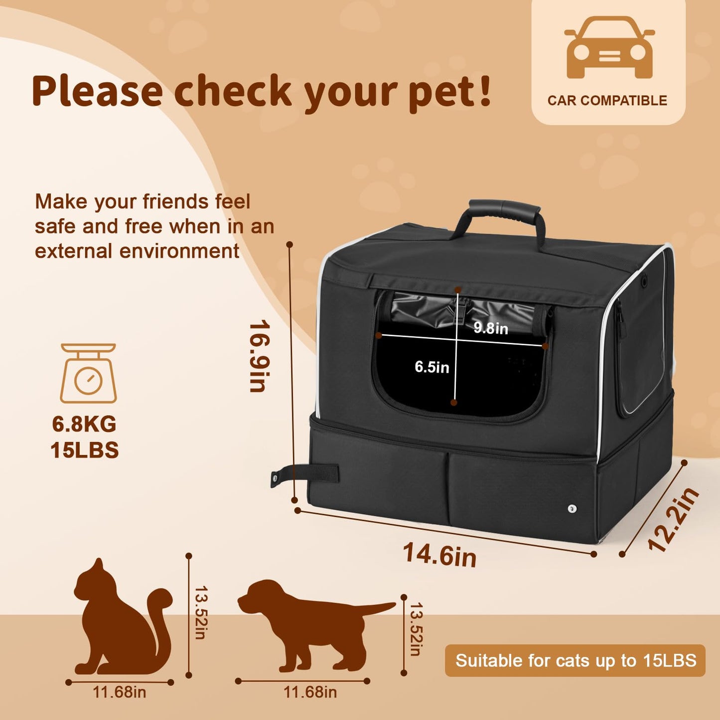 NOVOLAB Cat Enclosed Travel Litter Box Kit with Lid Odorless Dustless, Lightweight Cat Portable Foldable Litter Box for Indoor and Car
