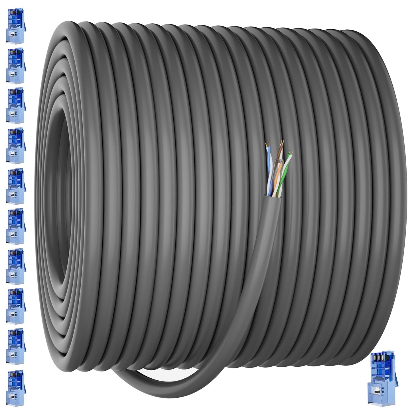 Cat 6 Outdoor Ethernet Cable 200ft (10 RJ45), 23AWG Cat6 Ethernet Cables Bulk, UTP, Waterproof, Direct Burial, In-Ground, UV Resistant, Network, LAN, Internet, Cat6 Cable - 200 Feet