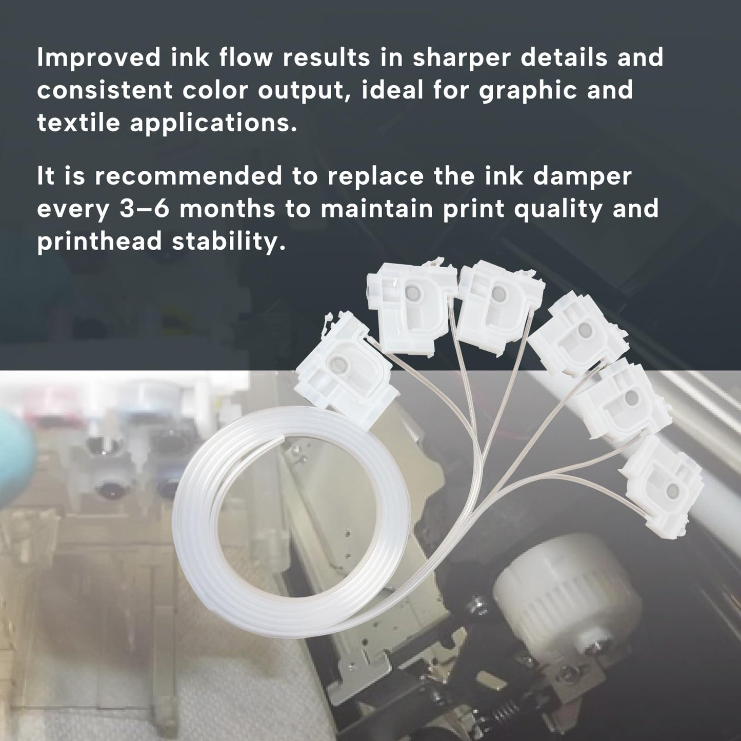 Qiqimingxin 6Pcs Printer Ink Damper with Ink Tube Hose Fits for E-pson Printers L800 L1300 L1455 L801 L1800 L810 L850 L101 L201 Cartridge Parts White PP Material