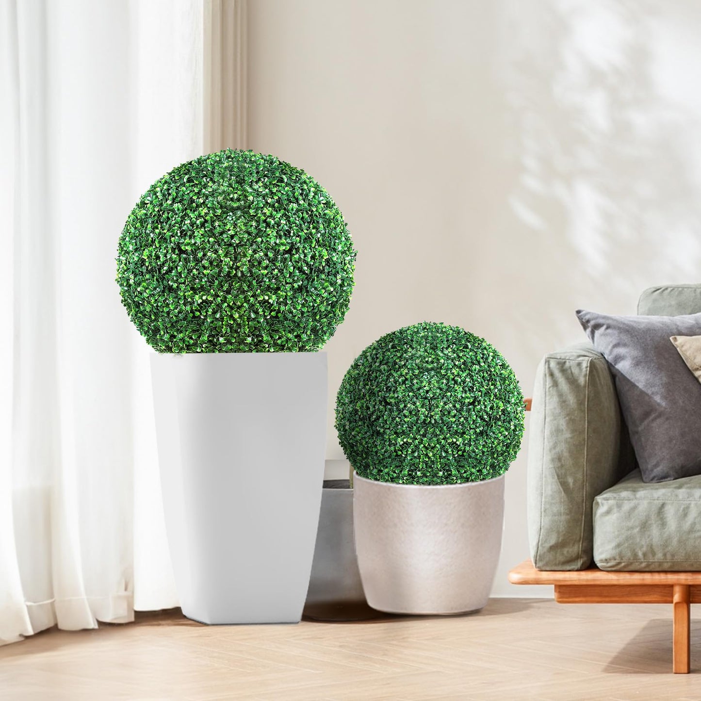 VEVOR Artificial Topiaries Boxwood Trees, 16” Tall (2 Pieces), Ball-Shape Faux Topiaries Plant, All-Year Green Feaux Plant Decorative Balls for Backyard, Balcony,Garden, Wedding and Home Décor