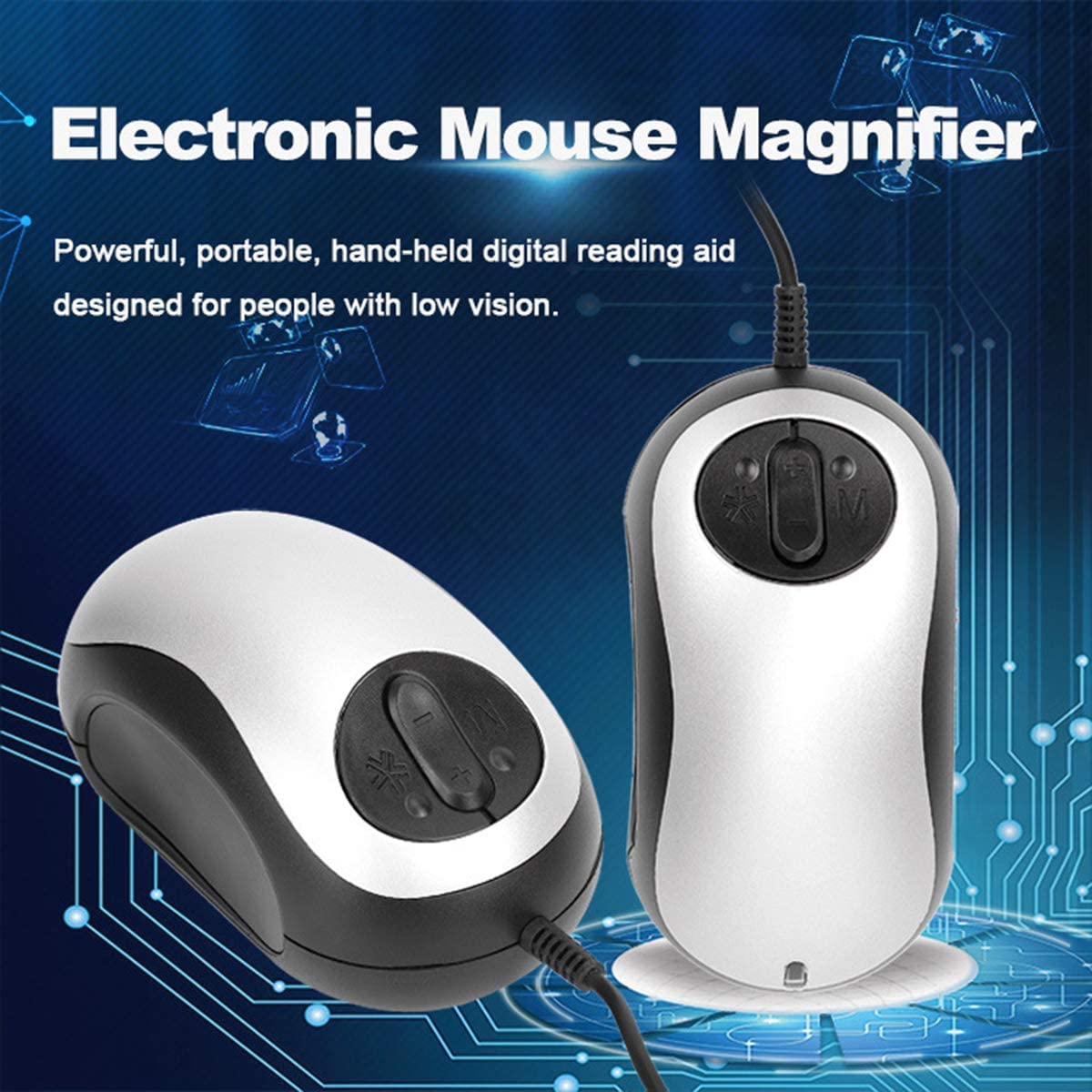 Electronic Low Vision Reading Aid - Portable Mouse Digital Magnifier with 10 Color Modes and Image Freeze for Visually Impaired, Parental Gift,Silver