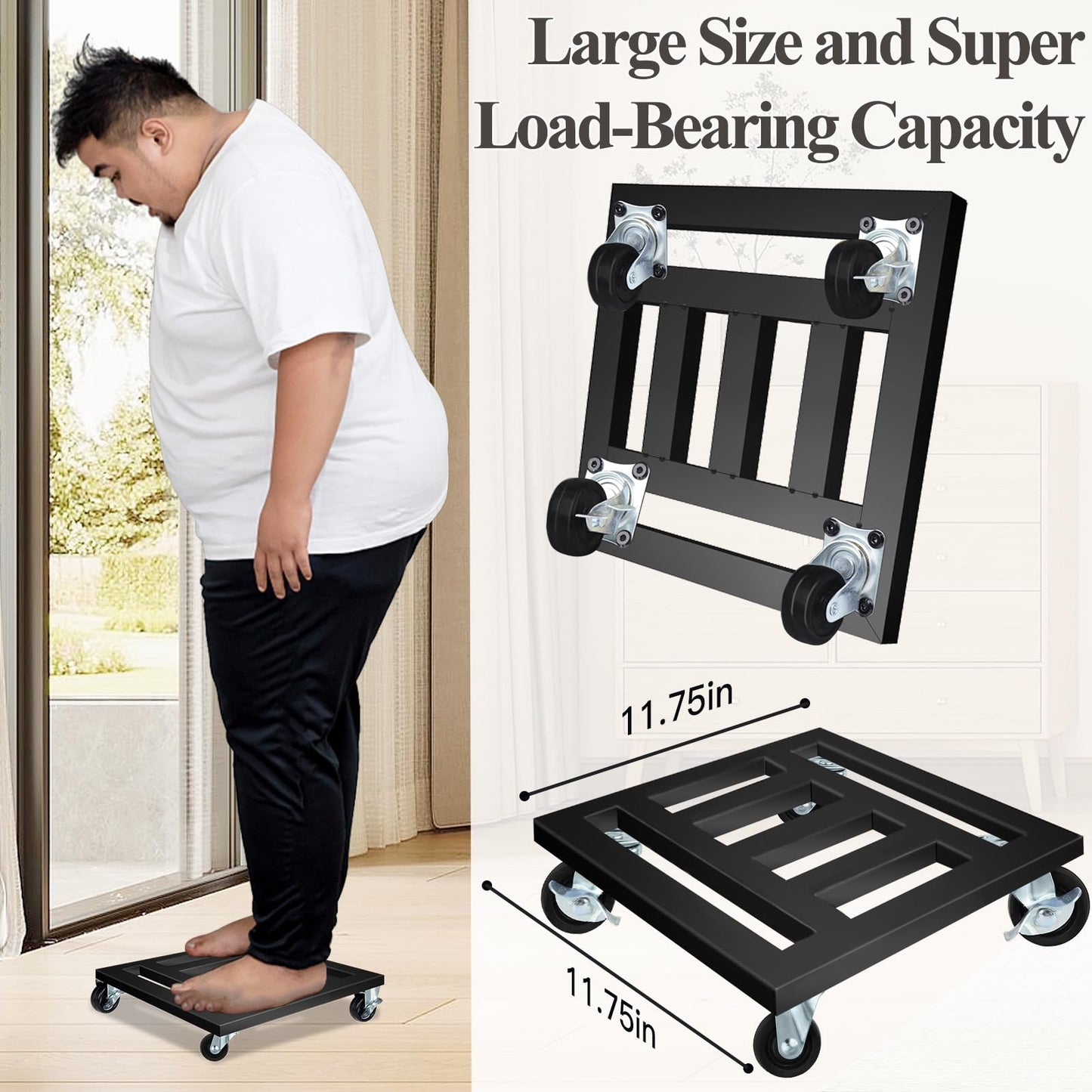 Plant Stand with Wheels, 2 Pack Metal Rolling Plant Caddy Holds up 400 Lbs with Lockable Caster, 11.75'' Square Heavy Duty Plant Stand for Indoor Outdoor