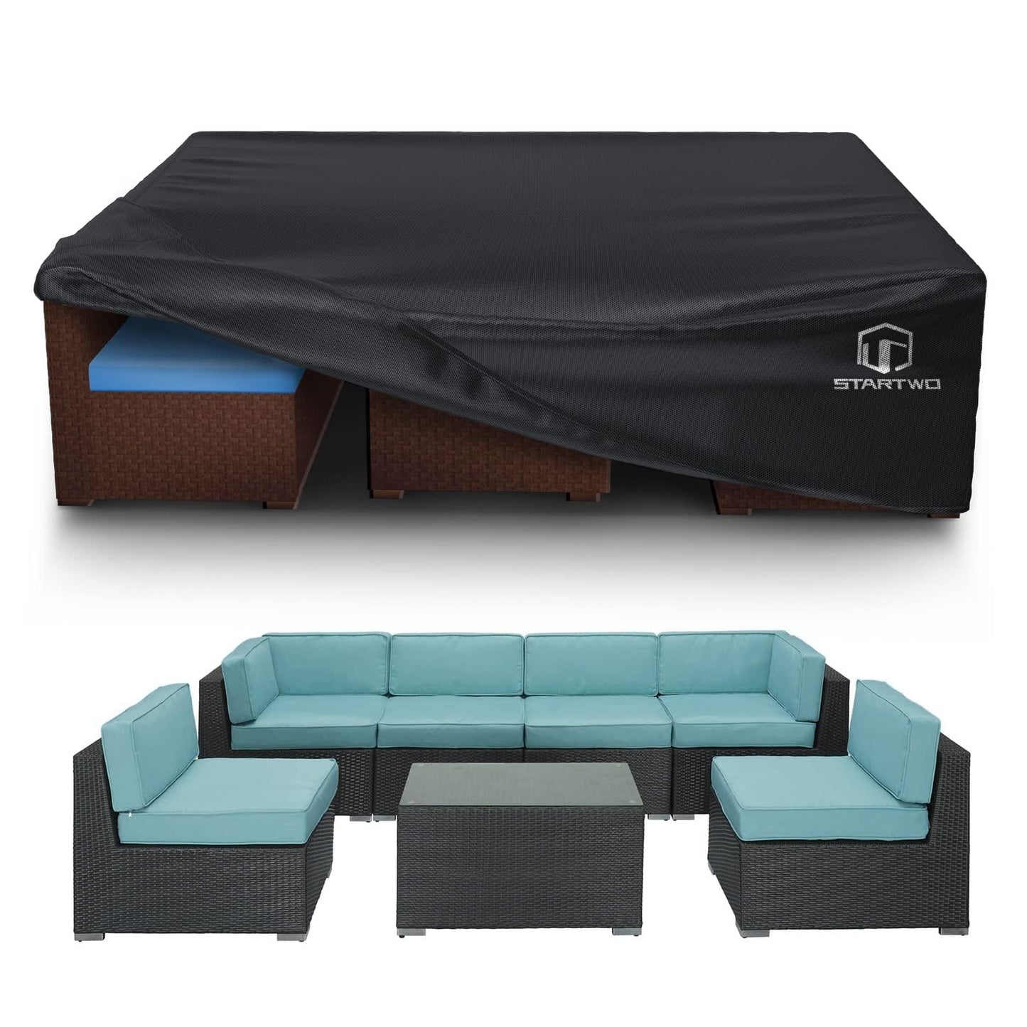 STARTWO Patio Furniture Covers Waterproof, Outdoor Furniture Set Cover for 7-12 Seats Sectional Sofa Table Chairs Anti-UV Tear-Resistant Heavy Duty,110"x84"x28", Black