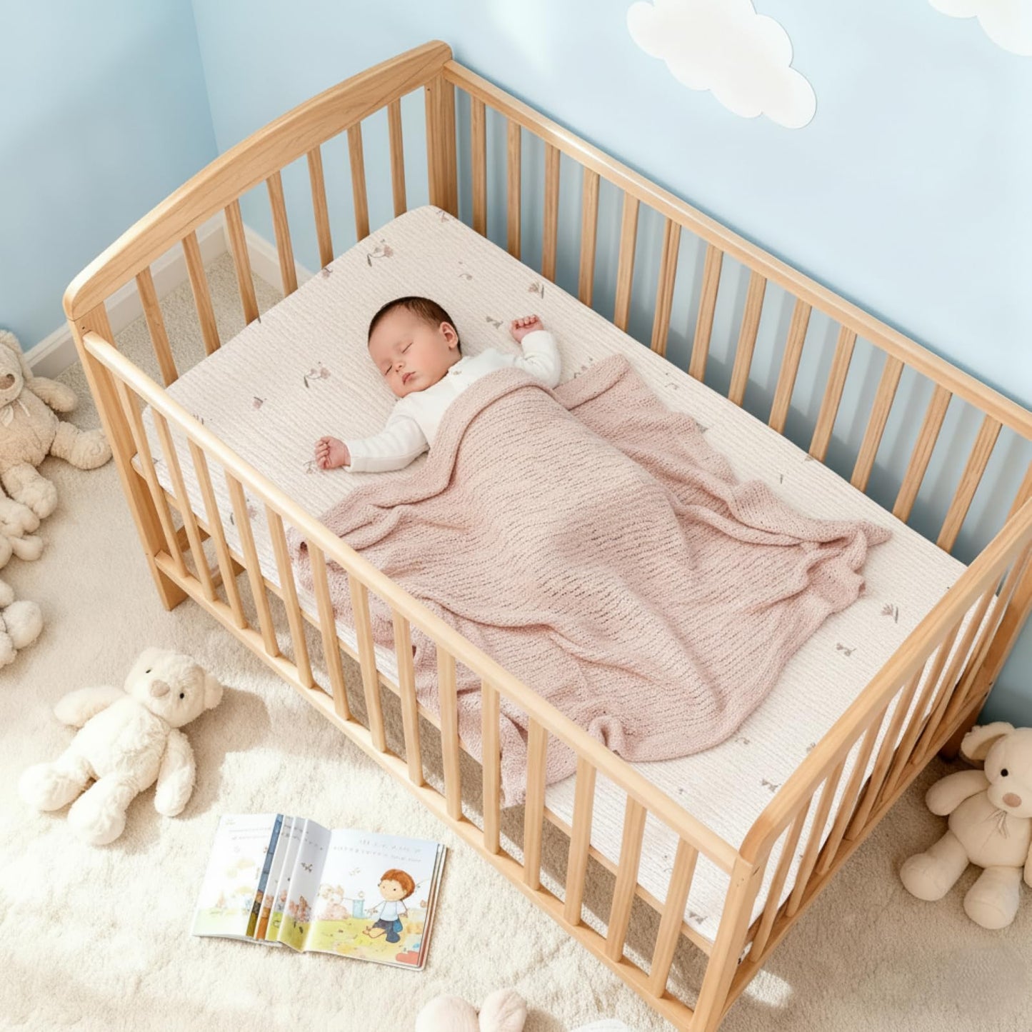 Little Grape Land Muslin Crib Sheets, 100% Cotton Sheets 2 Pack for Standard Crib and Toddler Bed Mattress, 52"x28" Soft Breathable Neutral Crib Sheets Fitted for Boys Girls(Fog Flower)
