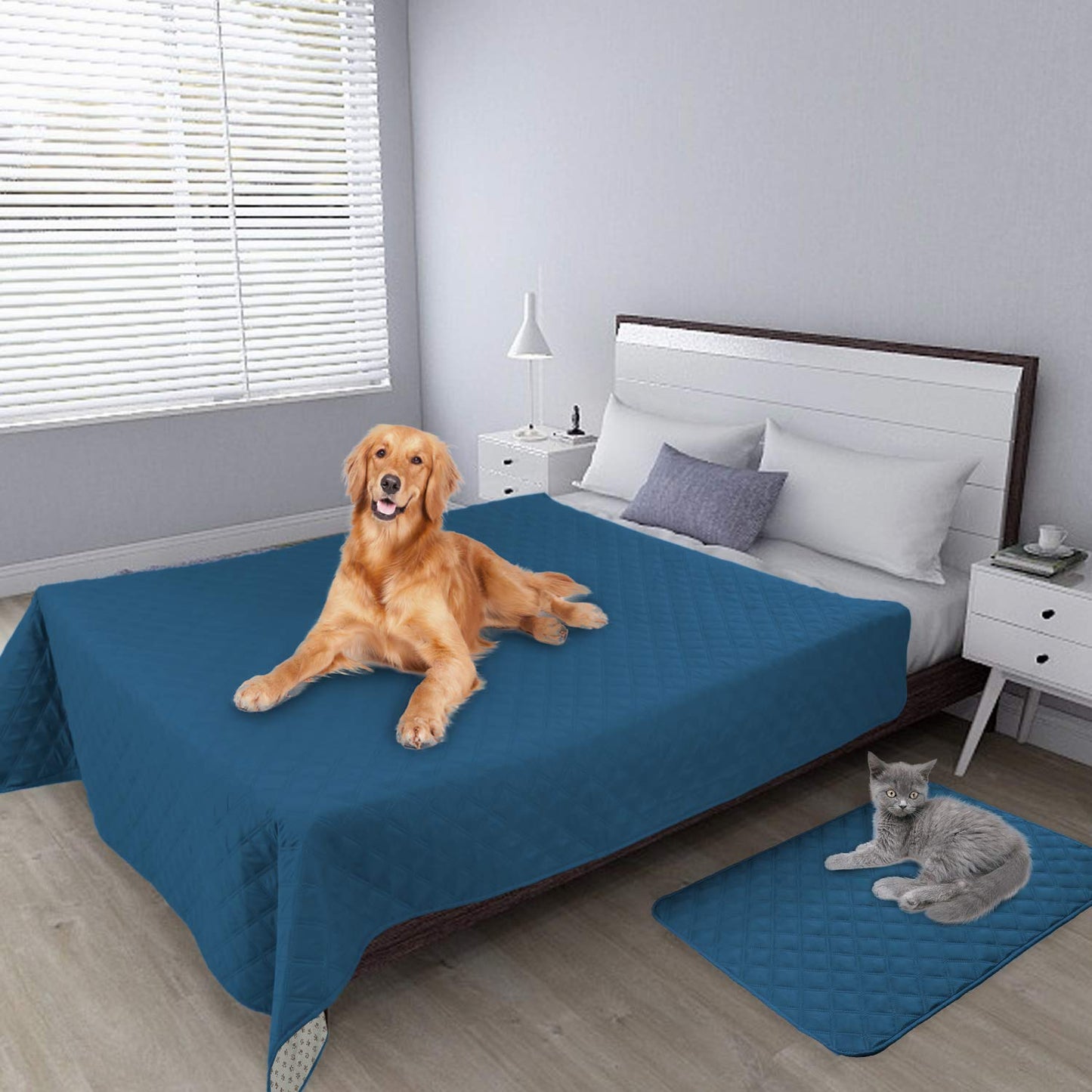 Easy-Going 100% Waterproof Dog Bed Cover Furniture Protector Sofa Cover Non-Slip Washable Reusable Incontinence Bed Underpads for Pets Kids Children Dog Cat(52x82in, Peacock Blue)