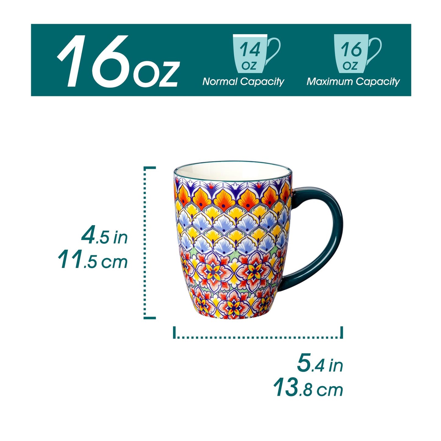 vancasso 16 oz Coffee Mugs Set of 6, Large Ceramic Mug with Handle, Boho Coffee Cups for Latte, Cappuccino & Hot Chocolate, Dishwasher & Microwave Safe Gift Set, Series SIMI