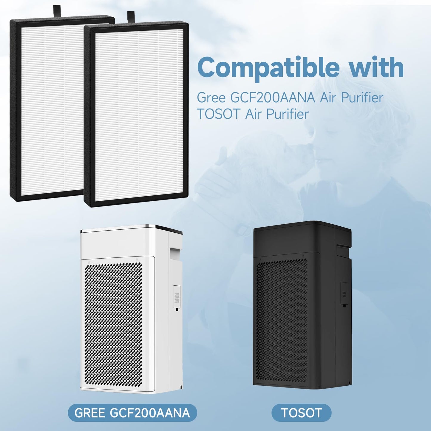 SAKEGDY 3 in 1 Filter Replacement Set for GREE Air Purifier Large Room GCF200AANA, Part# GCF200AANA RPF, Medical Grade True HEPA and High-Efficiency Activated Carbon Filters, 2 Pack