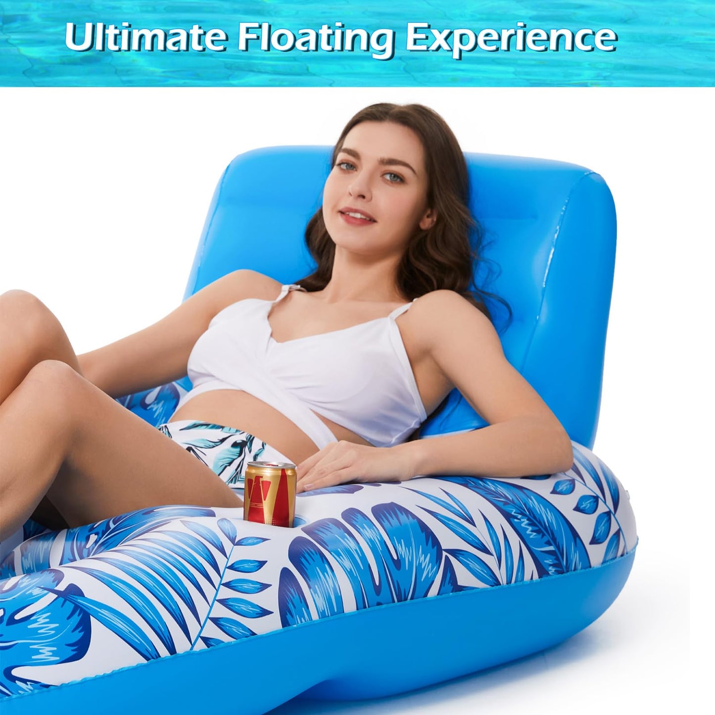Jasonwell Inflatable Pool Float Adult - Pool Floaties Lounger Floats Raft Floating Chair Water Floaties for Swimming Lake Lounge Float with Cup Holders Beach Pool Party Toys for Adults(Bule)