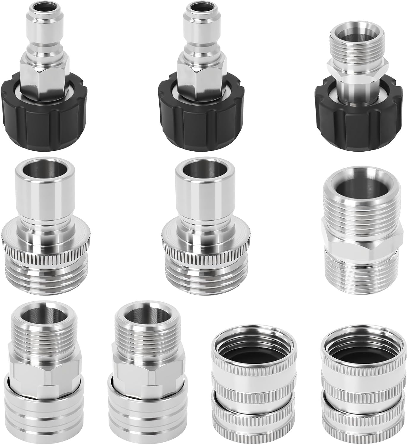 Pressure Washer Adapter Kit, 10PCS Stainless Steel Quick Connect Set, M22-14mm Swivel to 3/8" Plug, M22-15mm Female to M22-14mm Male Adapter, 3/4" Garden Hose Quick Connect Fittings