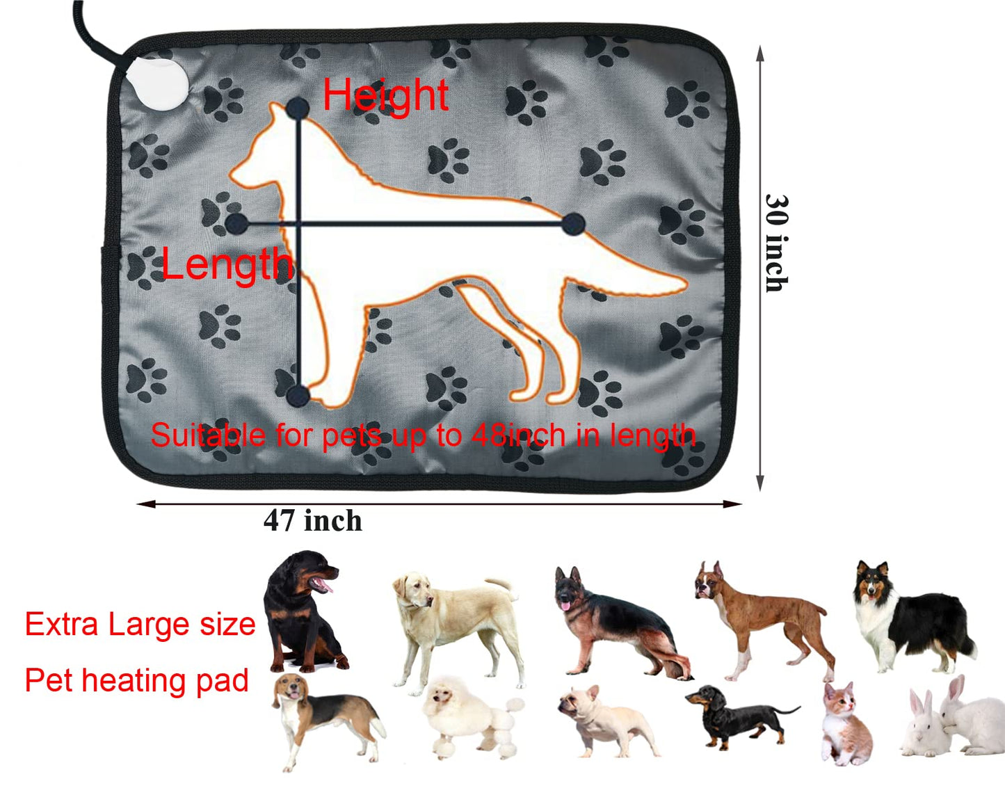 Pet Heating Pad for Extra Large Dog Bed Indoor,Waterproof Heated Dog Bed Mat,Pet Heating Pad,Cat Heating pad,Puppy Heating pad for whelping Box Outdoor Dog House,Easy Clean