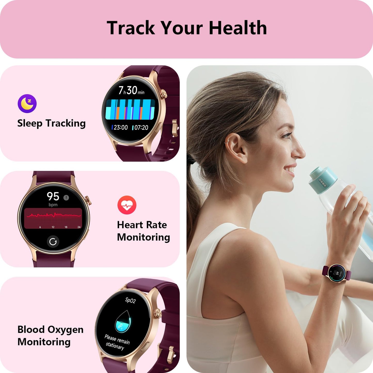 aeac Smart Watch for Women, AMOLED Ultra-Clear Screen Activity Trackers with Heart Rate/Sleep/SpO2 Monitor, Waterproof Fitness Smartwatch for iPhone/Samsung/Android(Deep Purple)