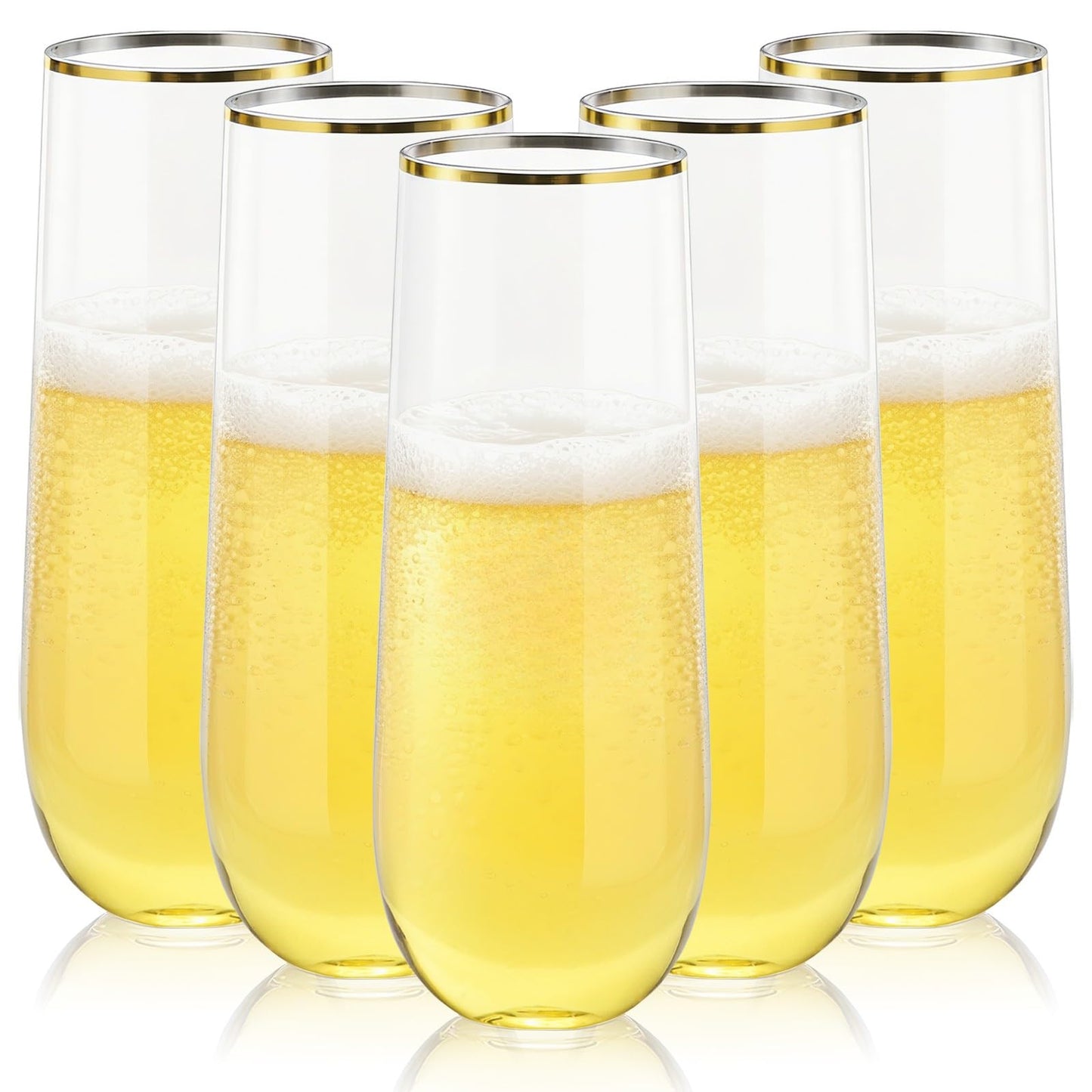 Hacaroa 48 Pack Plastic Stemless Champagne Flutes, 9 Oz Clear Toasting Glasses Highball Cups BPA-Free, Disposable Mimosa Glasses for Wine, Cocktail, Bar, Party, Wedding, Shatterproof, Gold Rim