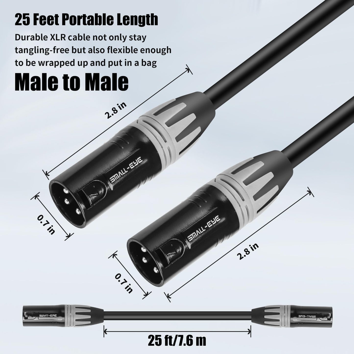 SMALL-EYE XLR Cables 25 Feet 3-Pin XLR Male to Male Microphone Cables Pro Grade 22 AWG (OFC) Balanced XLR Patch Cables- 2 Pack