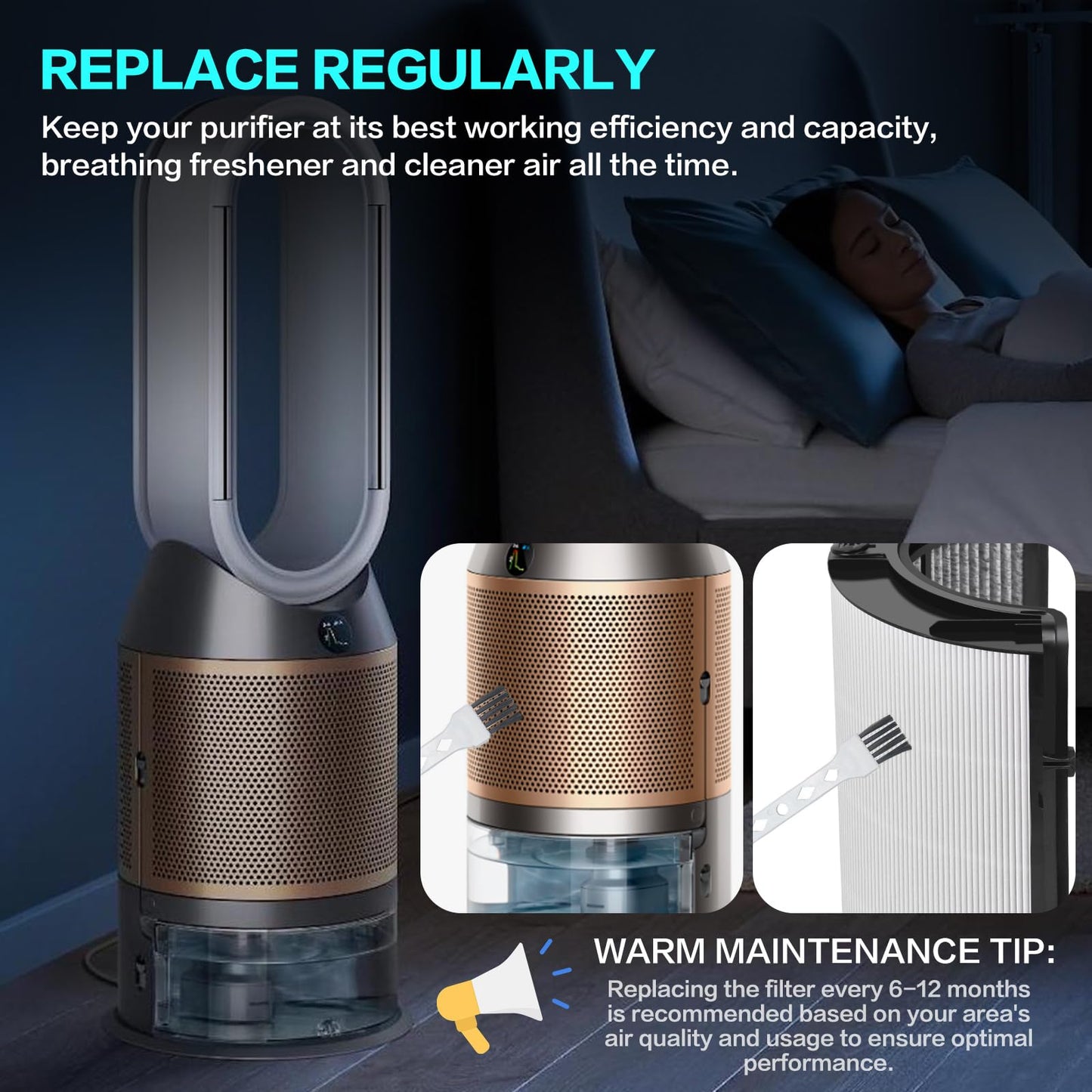 360° Combi Glass True H13 HEPA + Carbon Filter for Dyson TP10 HP10 HP09 TP09 HP07 TP07 TP06 HP06 PH04 PH03 PH02 PH01 DP04 HP4B PH3A TP7A TP7C TP4A TP4B PH2 HP2 PC2 PC1 HP1, 2-in-1 Replacement Filter