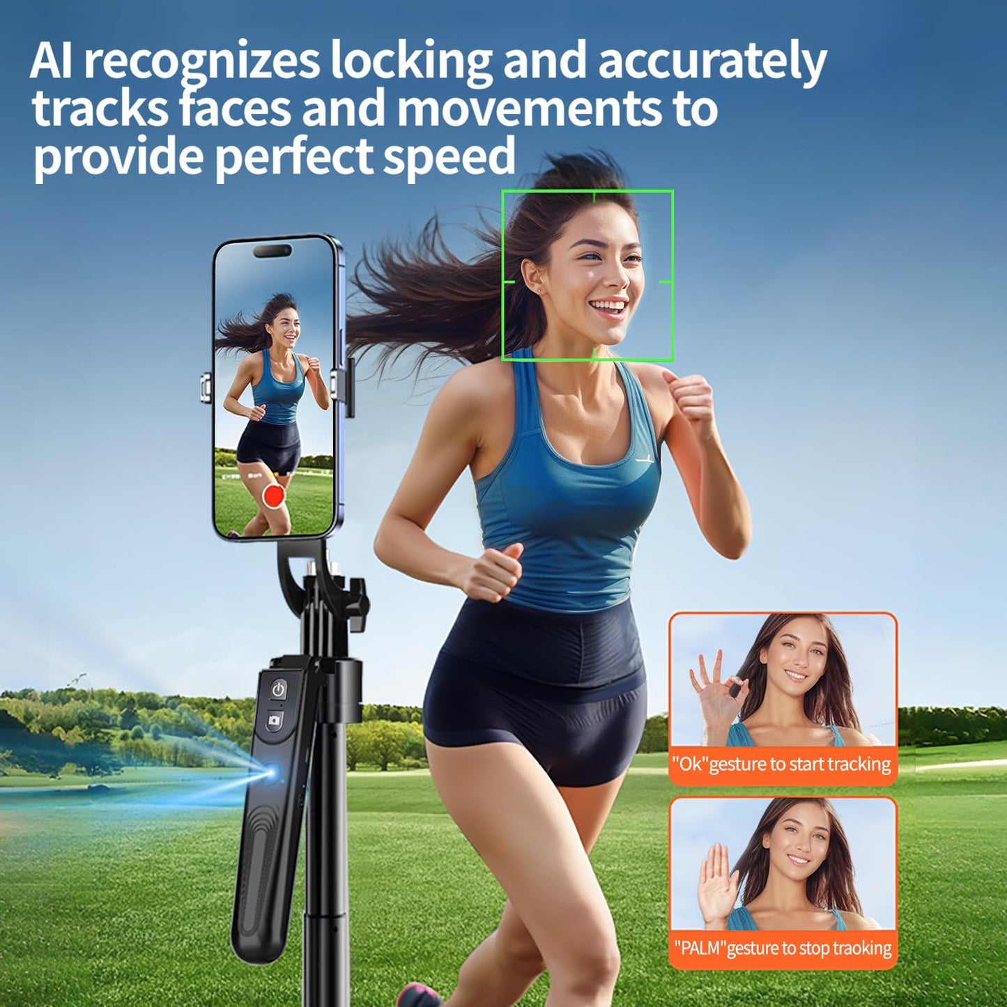 Auto Face Tracking Tripod 360° Rotation with Stand, 70.9" Ai Motion Tracking Tripod, Motion Sensor Phone Tripod Stand, Selfie Stick Rotation Tripod with Remote, for Vlog/Live Stream/Video Recording