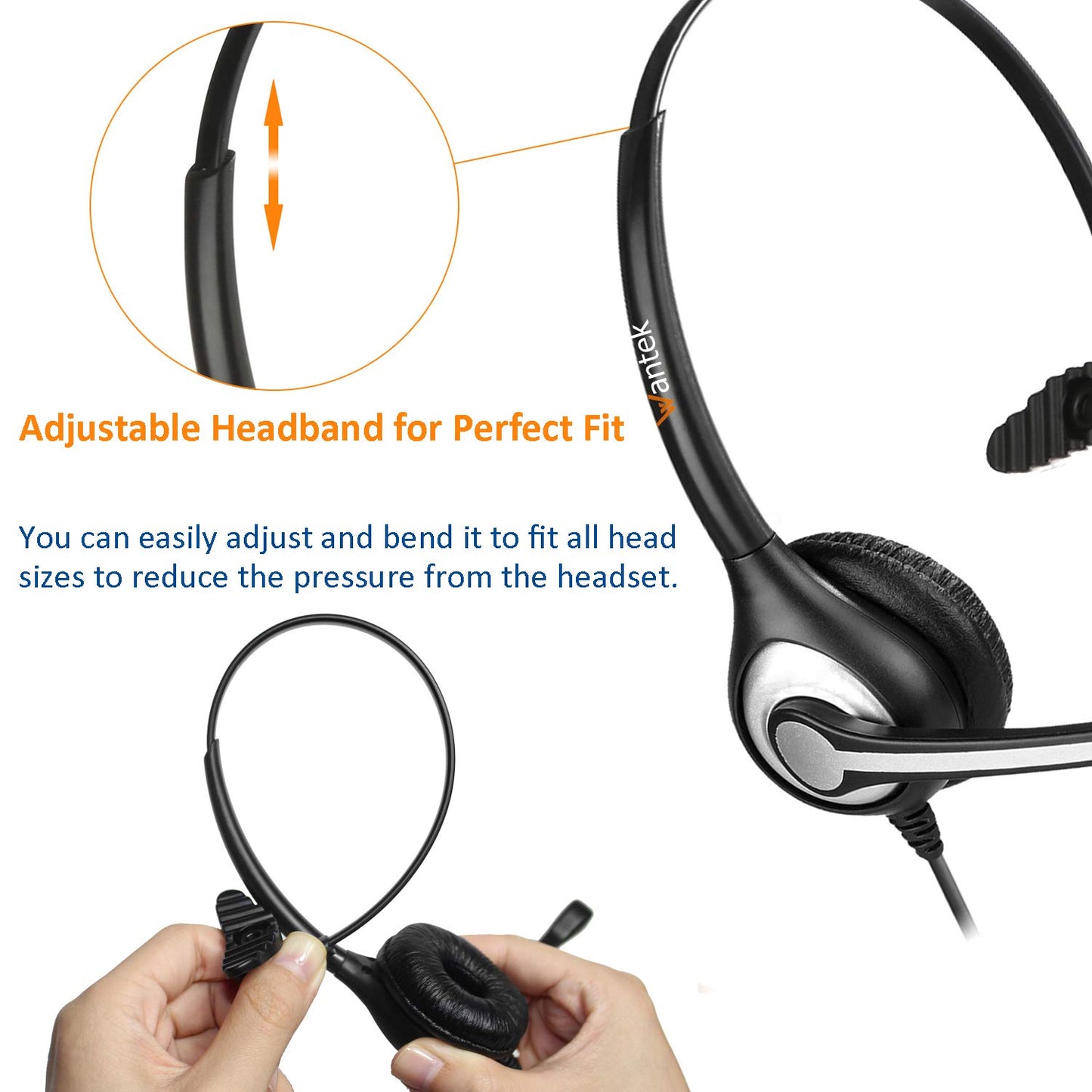Wantek Corded Telephone Headset Mono w/Noise Canceling Mic for ShoreTel Plantronics Polycom Toshiba NEC Dterm Nortel Norstar Meridian Siemens ROLM Packet8 Landline Deskphones(F600S2)