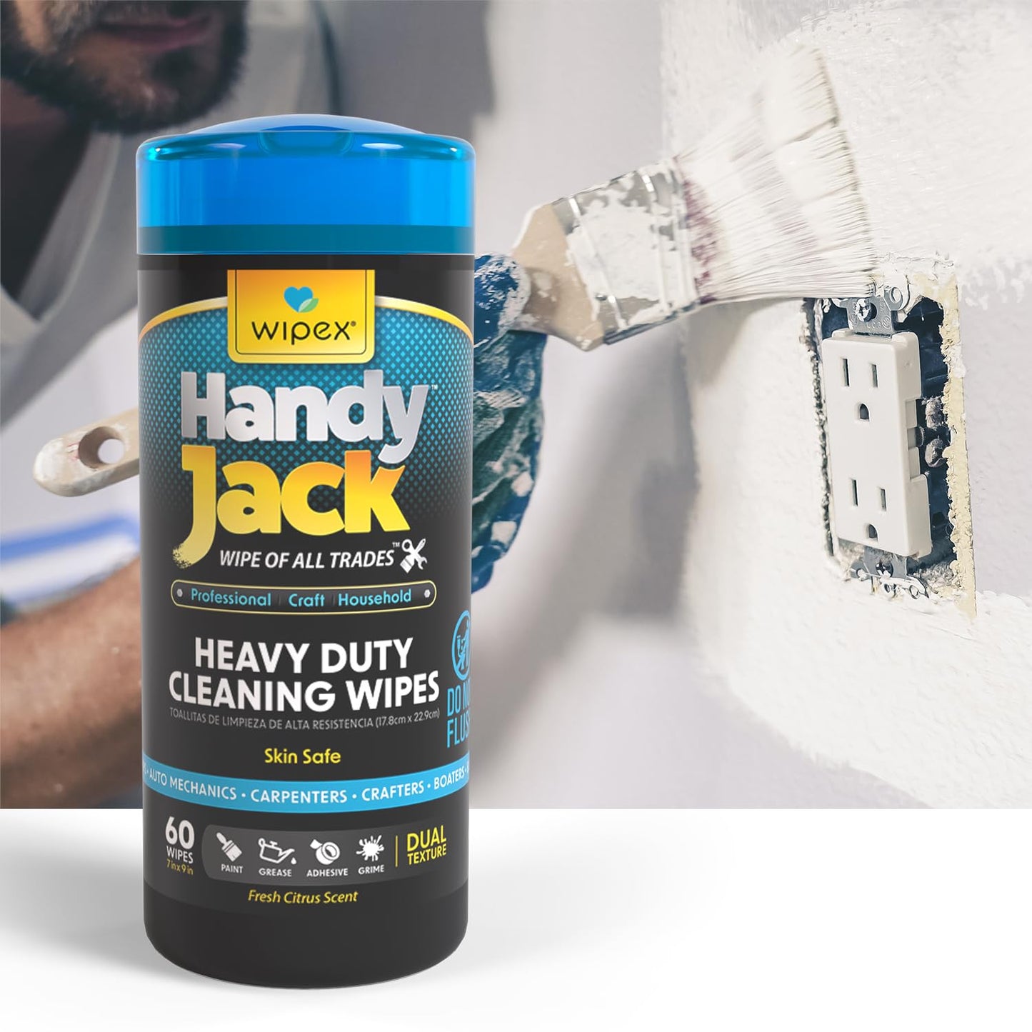 Wipex Handy Jack Heavy Duty Wipes, Dual Texture Cleaning Cloth – Used for Hands, Equipment, Tools, Garden, Automotive, Easily Removes Paint, Oil, Grease, & Dirt, 60 Count (Pack of 3)