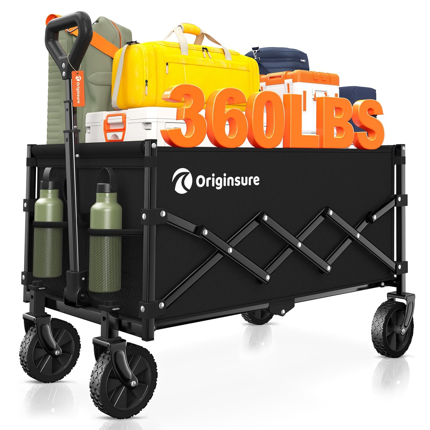 Originsure Collapsible Wagon Cart Foldable - Lightweight Portable Heavy Duty Folding Beach Wagons with Wheels - Outdoor Utility Carts for Grocery, Camping, Shopping, Sports with Large Capacity - Black