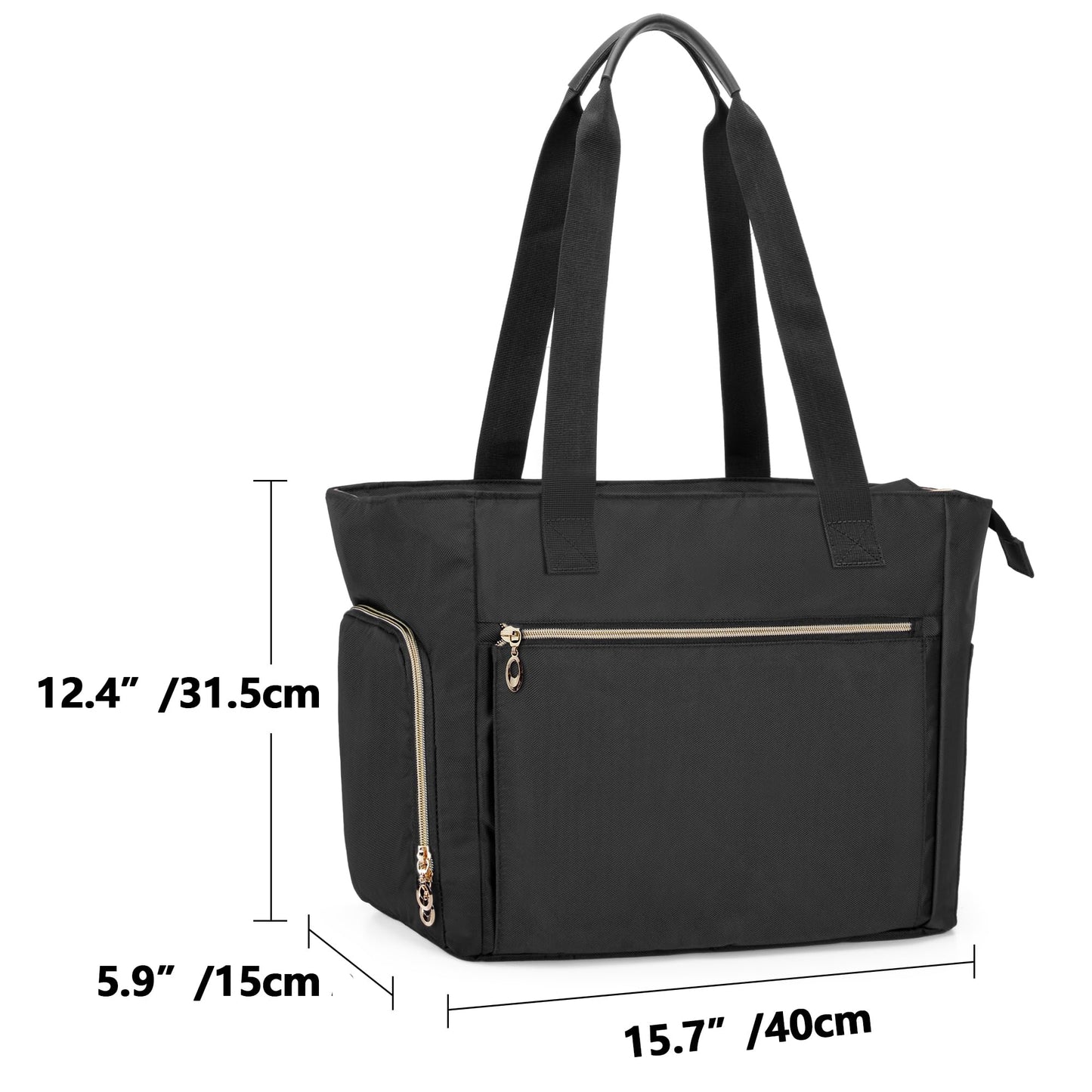 CURMIO Teacher Tote Bag for Women, Portable Teacher Work Bag with Padded Sleeve and Compartments for Laptop, School Supplies, Ideal Gifts for Teachers, Black, Bag Only