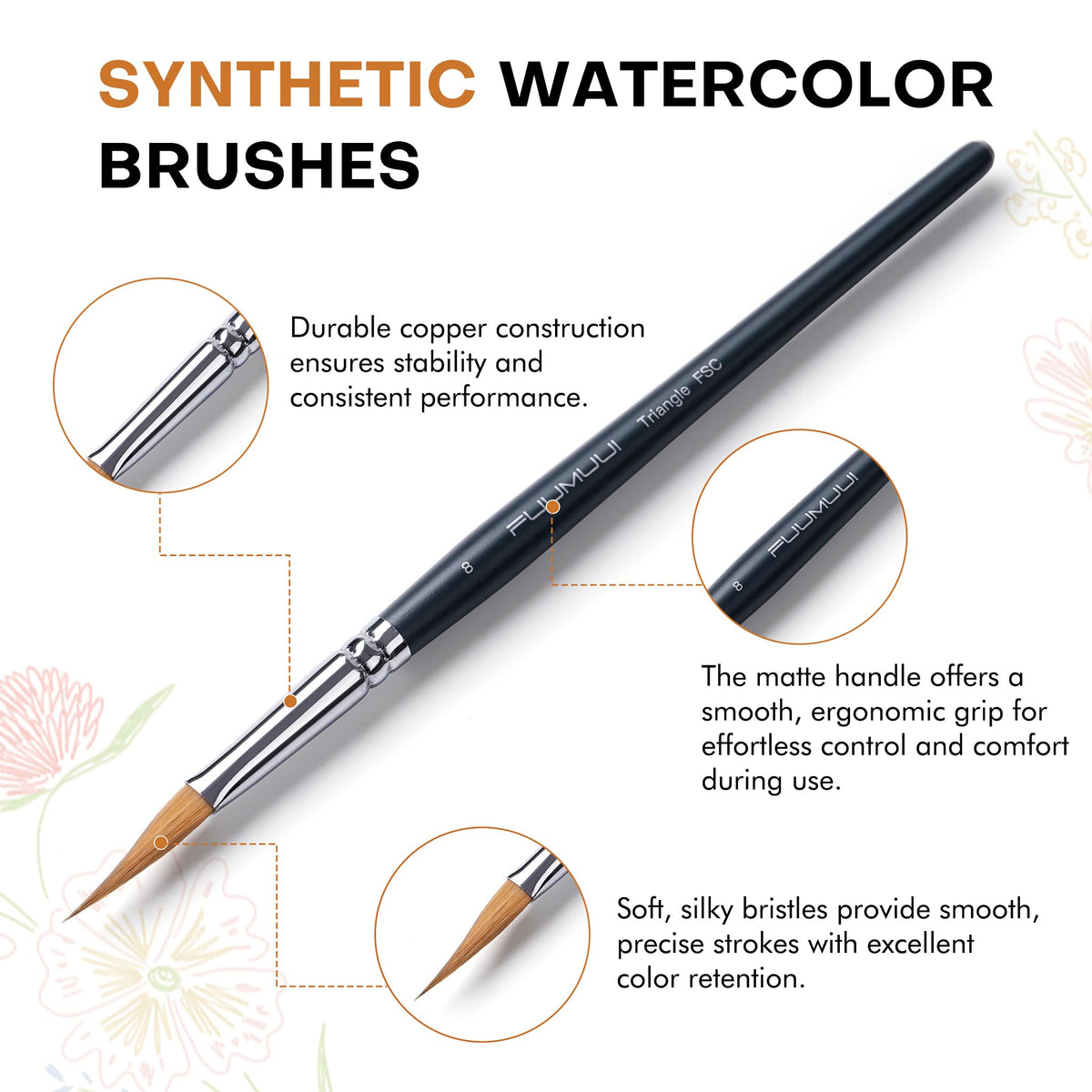 Fuumuui Watercolor Paint Brushes Set - 6 Pcs Professional Pointed Triangle Wedge Synthetic Sable Paint Brushes for Unique Texture Painting Perfect for Watercolour Acrylic Gouache Inks Painting