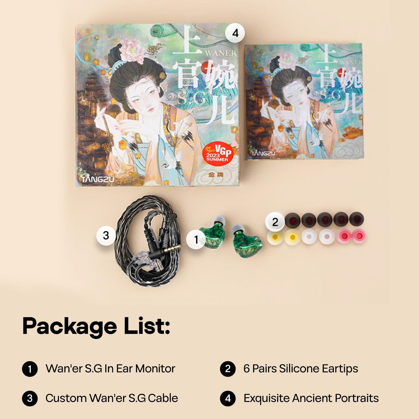 Linsoul TANGZU Wanโer S.G HiFi 10mm Dynamic Driver PET Diaphragm in-Ear Earphone with Ergonomic Shape, Detachable Recessed 2Pin OFC Braided Cable for Audiophile Musician DJ Stage (Green, with Mic)