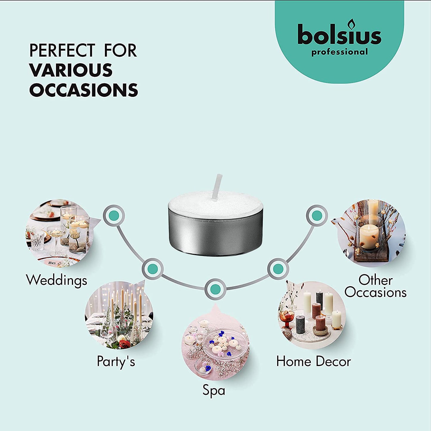 Bolsius Unscented 6 Hour Tea Light Candles Long Burning Wedding Party Tea Lights 100 in Bag (White)