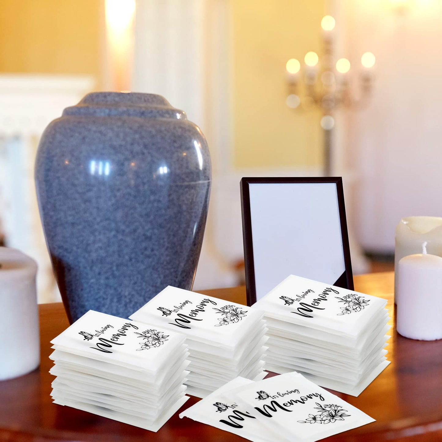 Eaasty 60 Pack Funeral Facial Tissues in Loving Memory Pocket Tissues Bulk Travel Funeral Favors Small Individual Napkins Packs for Memorial, Celebration of Life, 3. 54 x 4. 72 Inches