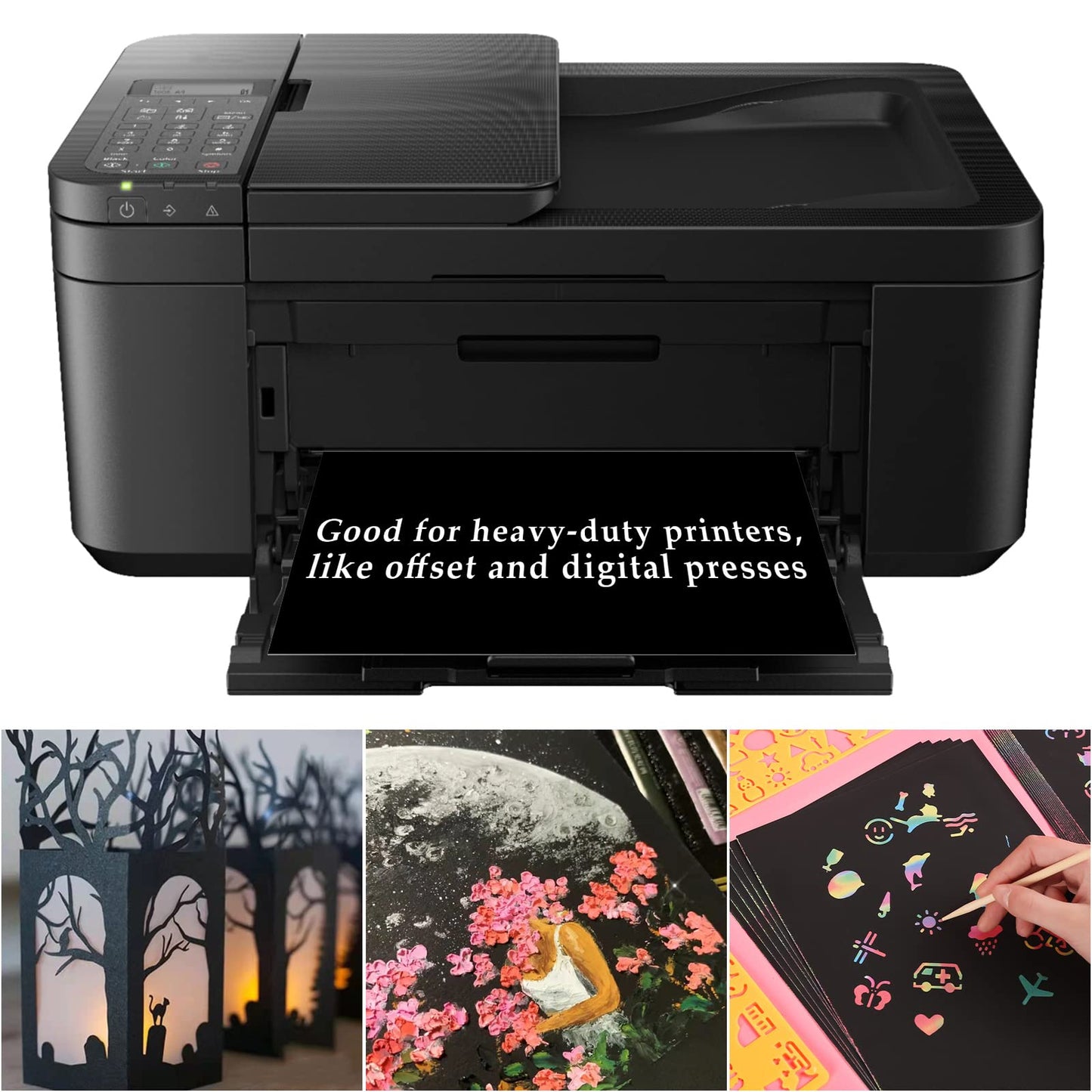 QTLCOHD 200 Sheets Black Colored Cardstock Thick Paper 8.5 x 11 Inch Heavyweight 70lb Cover Card Stock for Crafts and DIY Cards Making