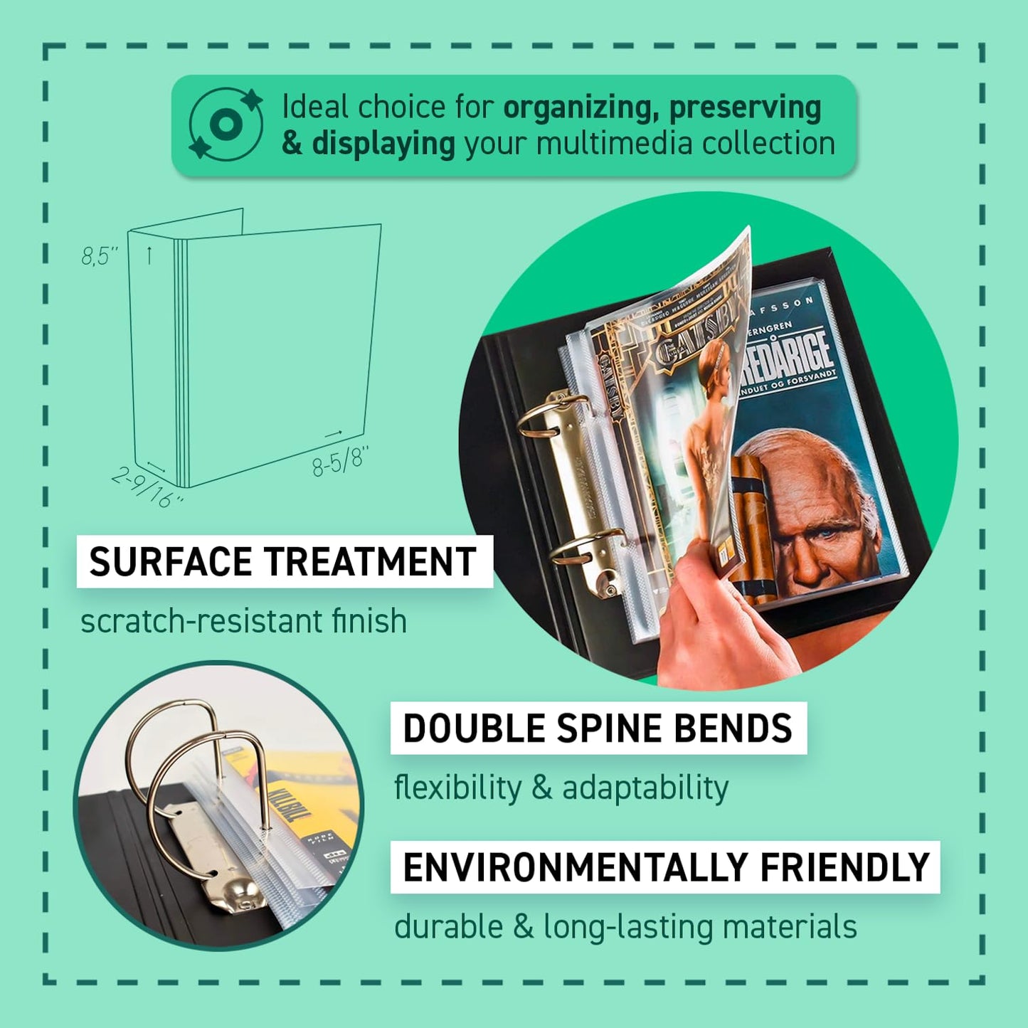 DJOIS by Tarifold - CD & DVD 2-Ring Binder - Durable CD & DVD Storage - Durable Material - A5 Size - Holds 25 Sleeves - Pack of 4 - Space-Saving - Made in Denmark - Black
