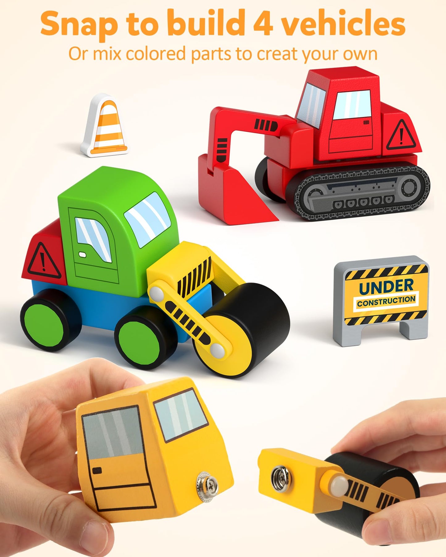 Coogam Take Apart Construction Truck Toys for Toddlers, Snap Together Engineering Car Building Block Set, STEM Fine Motor Skill Educational Montessori Toy Gift for Kids Ages 3-8