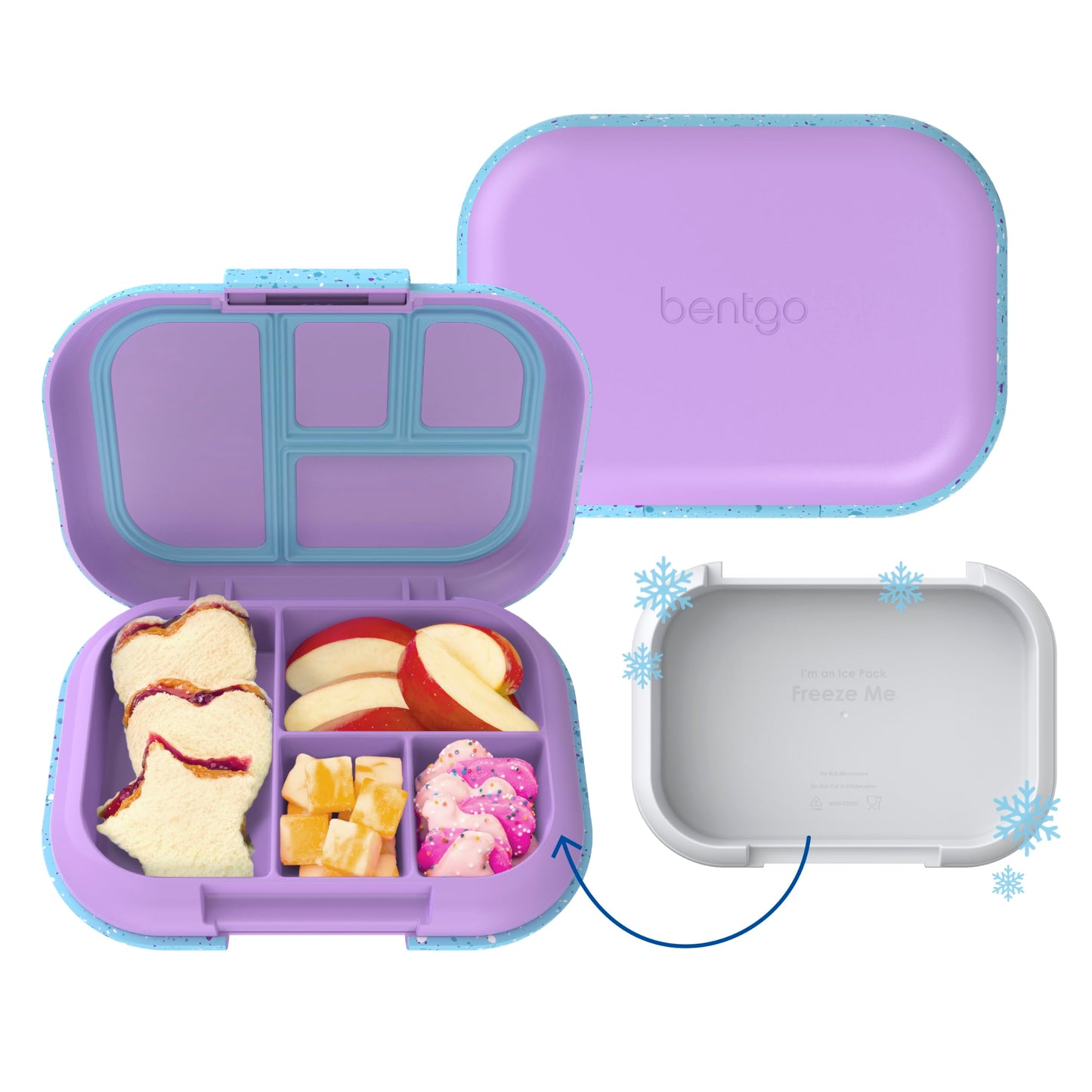 Bentgo® Kids Chill Lunch Box - Confetti Designed Leak-Proof Bento Box & Removable Ice Pack - 4 Compartments, Microwave & Dishwasher Safe, Patented, 2-Year Warranty (Confetti Edition - Vivid Orchid)