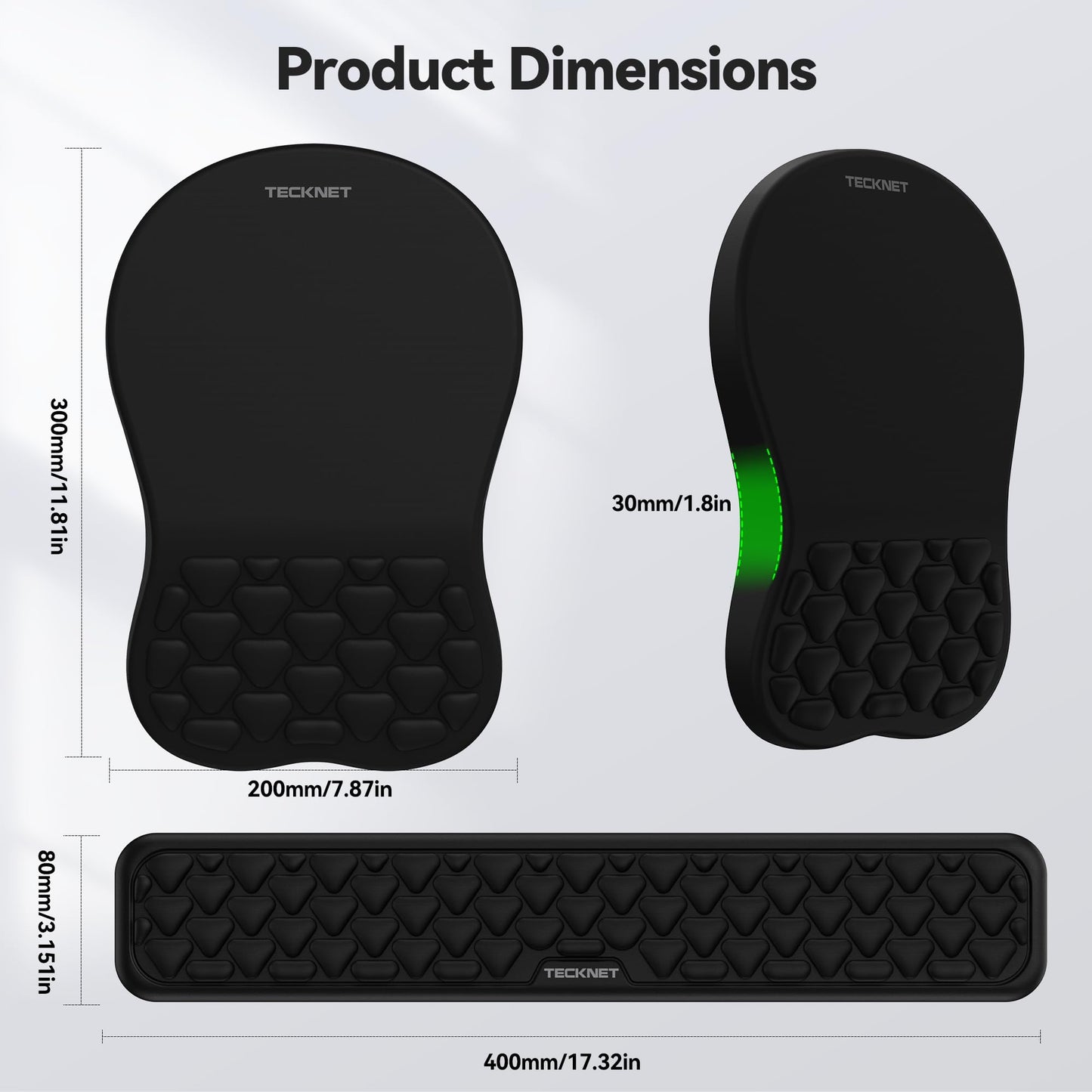 TECKNET Ergonomic Mouse Pad with Wrist Rest, Keyboard Pad and Mousepad with Wrist Support, Massage Design Effectively Relieves Carpal Tunnel Syndrome Suitable for Computers and Laptops
