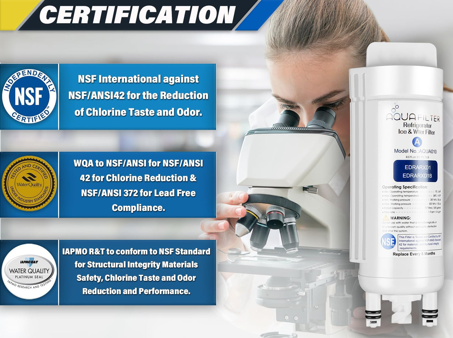 EDRARXD1 Refrigerator Water Filter Replacement Compatible with Whirlpool EDRARXD1, EDRARXD1B, W11569863, WHRARXD1, Everydrop Filter A (3 Pack)