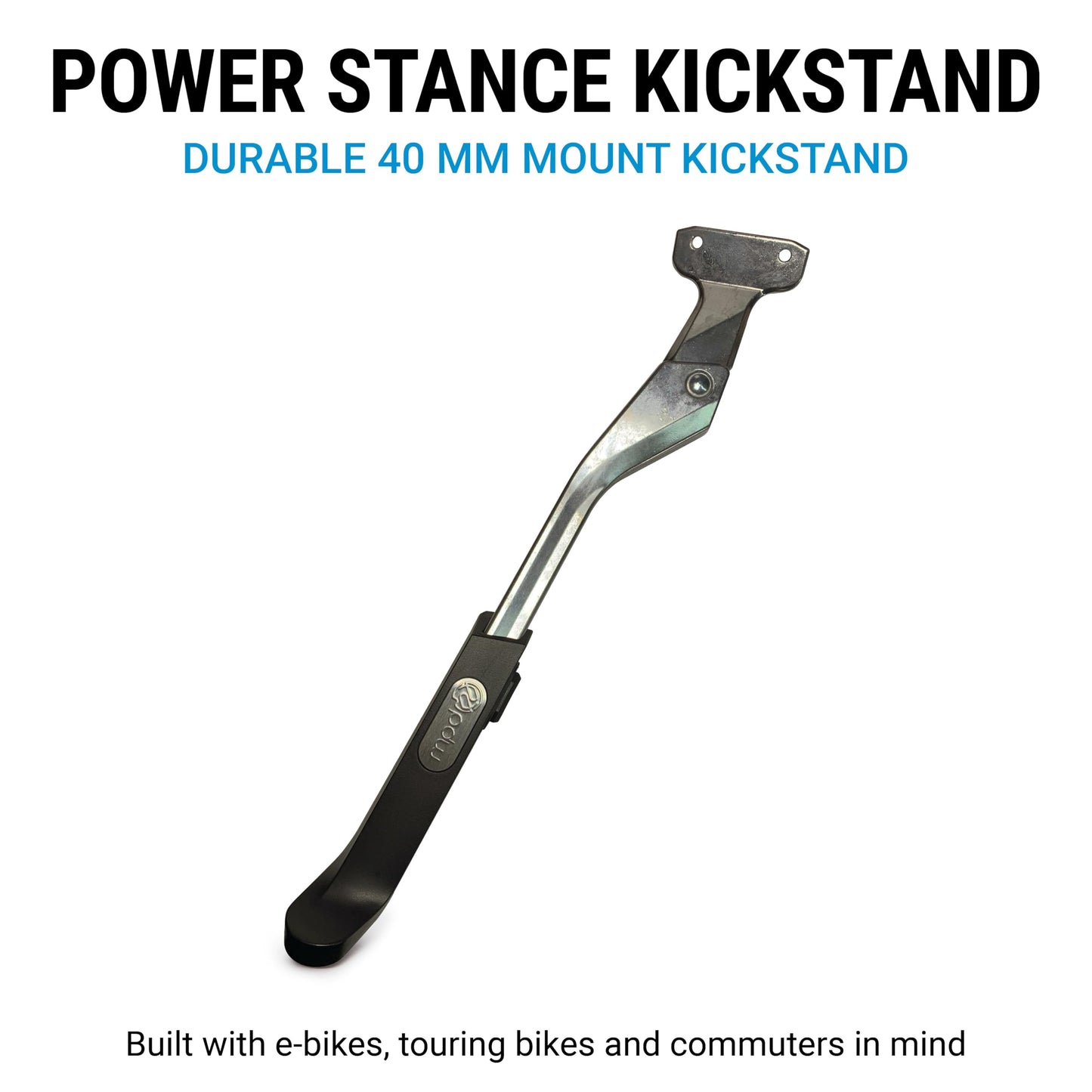 Portland Design Works Power Stance Bicycle Kickstand - E-Bike Accessories, Kick Stands for Adults Bikes, Rear Mount 40mm, Silver