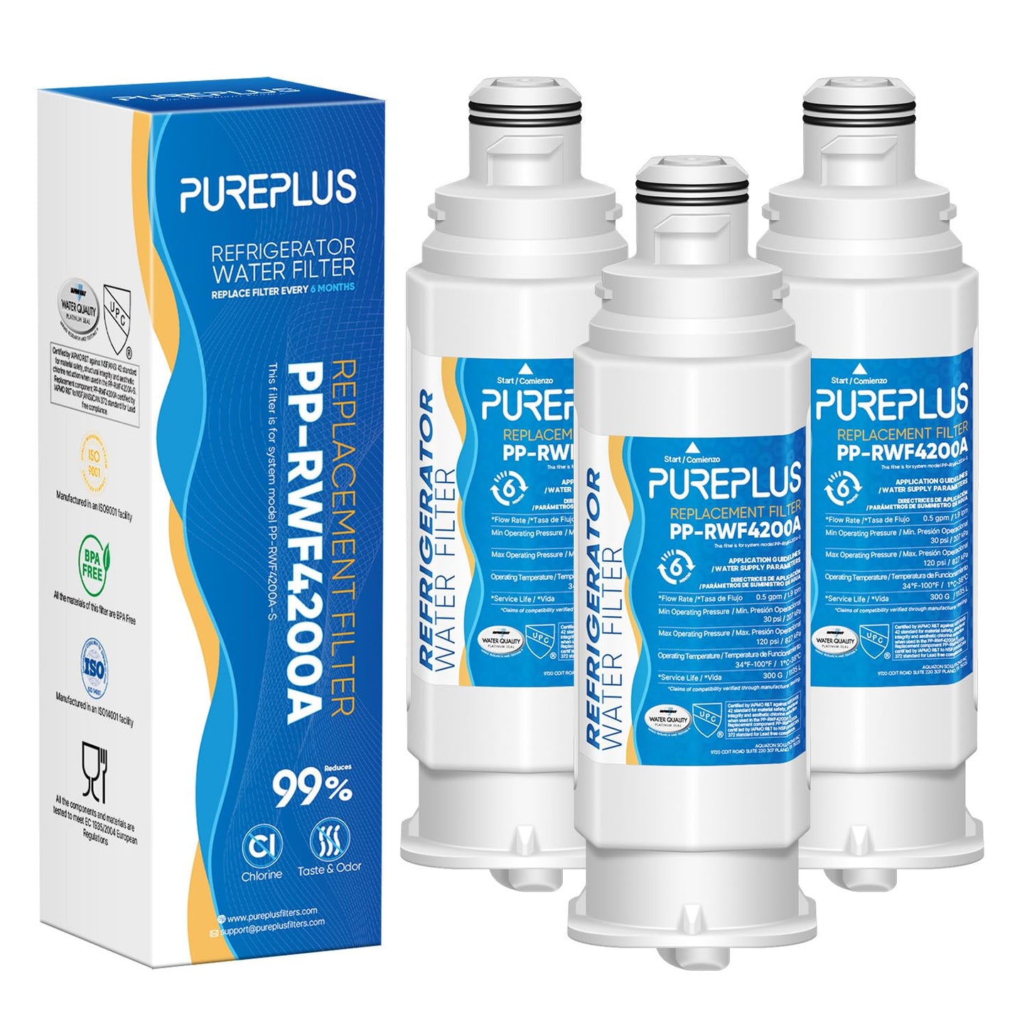 PUREPLUS DA97-17376B Water Filter Replacement for Samsung HAF-Qin, HAF-Qin/EXP, DA97-08006C, RF23M8070SG, RF23M8070SR, RF23M8090SG, RF23M8090SR, RF23M8570SR, RF23M8590SG Refrigerator, 3Pack