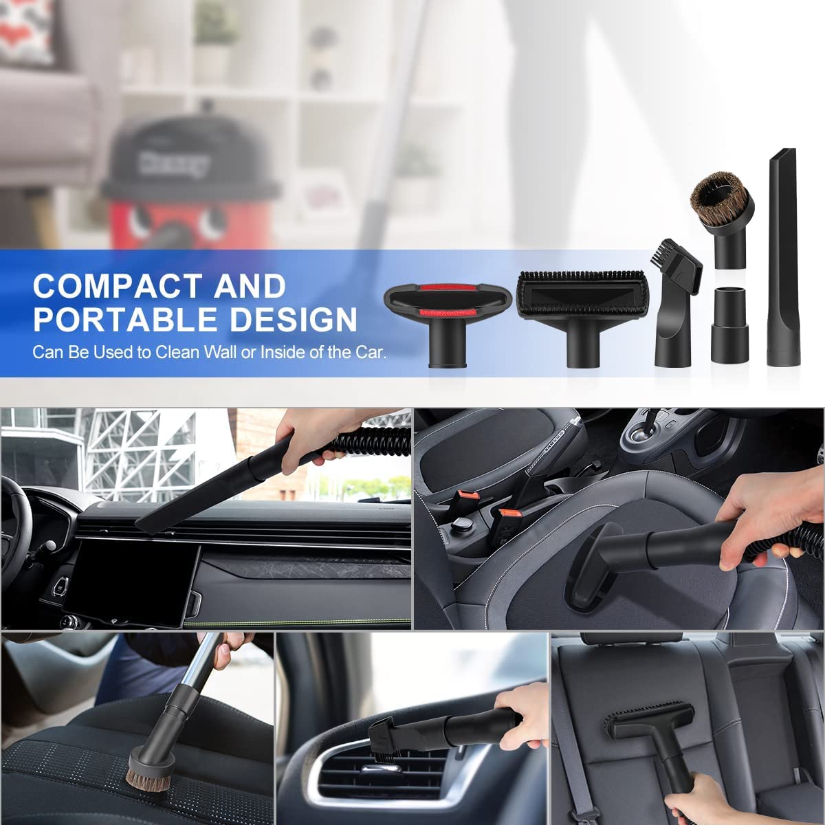 13Pcs Universal Vacuum Attachment Kit 1-1/4" Vacuum Hose Adapter Wet Dry Plastic Vacuum Cleaners Accessories with Extension Wand Horse Hair Brush Flexible Crevice Tool Adapter for Shop Vac Attachment