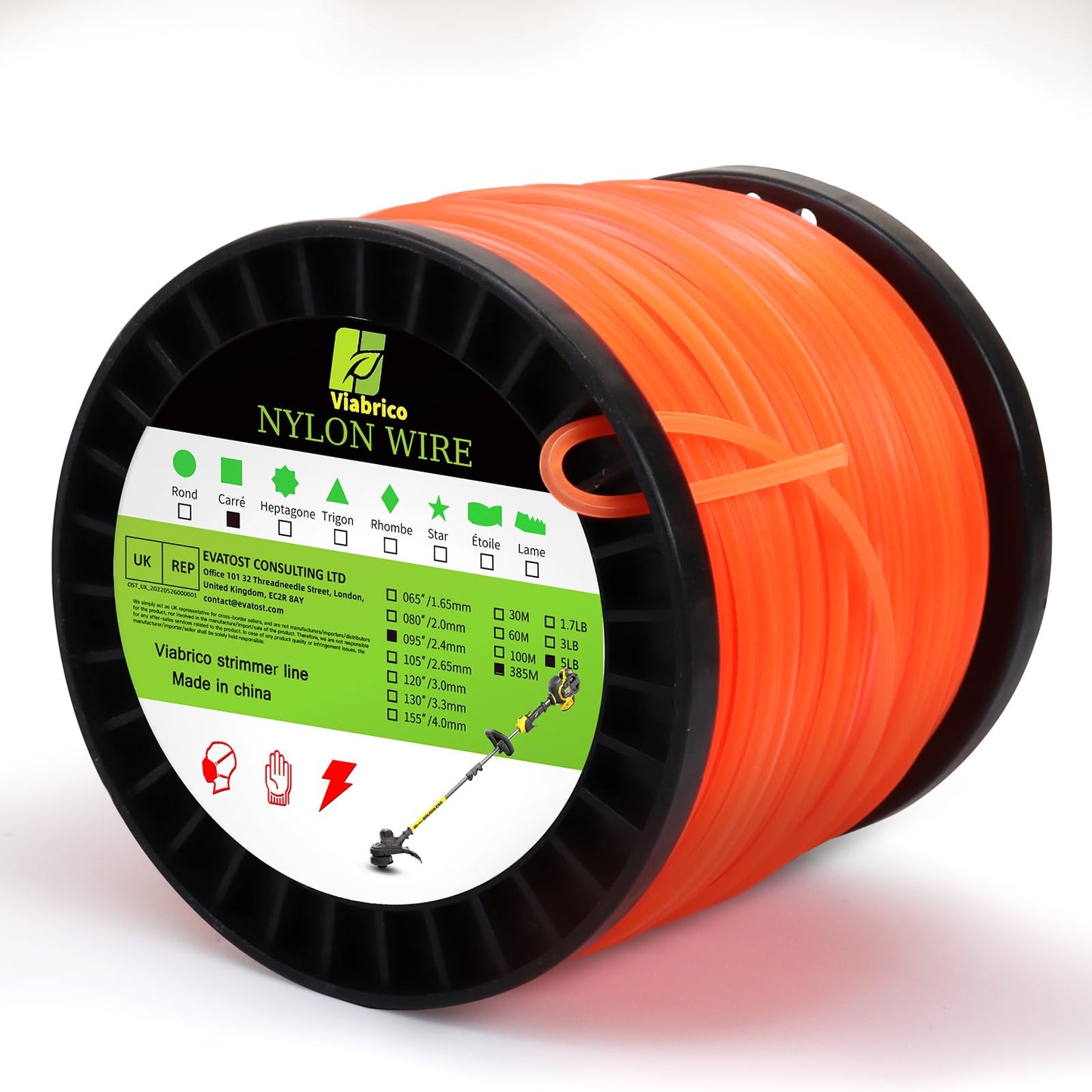 095 Inch Trimmer Line, 0.095" Weed Wacker Eater String, Commercial Grade Square Nylon String Trimmer Line Replacement for String Trimmer Weed Trimmer .095"-1270ft-5lb-Spool