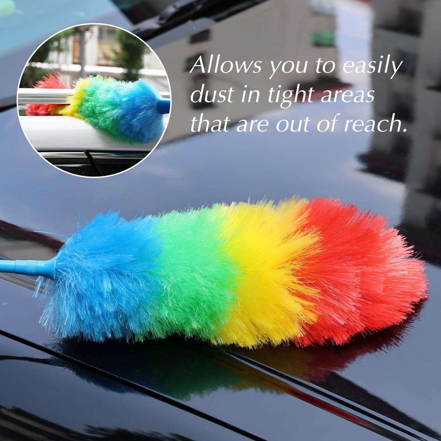 iHUFeather Extendable Rainbow Duster Electrostatic Bendable Microfiber Duster for Cleaning, Dust Cleaner, Cobweb Duster, Air Condition (2pcs)