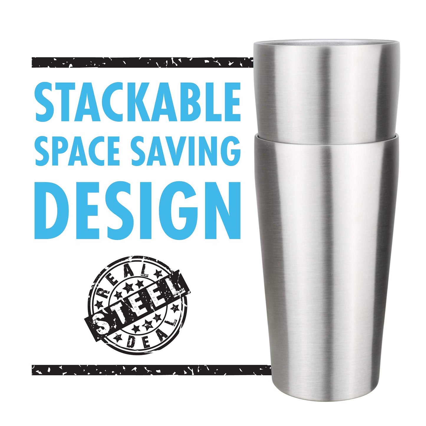 Stainless Steel Vacuum Insulated Pint Glasses - Set of 4 Pint Cups for Outdoors 16oz with Lids