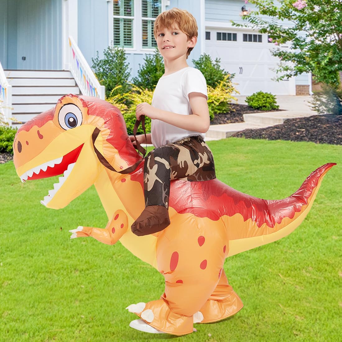 COMIN Inflatable Dinosaur Costume Kids Blow Up T Rex Dino Costumes Funny Fancy Dress for Halloween Party