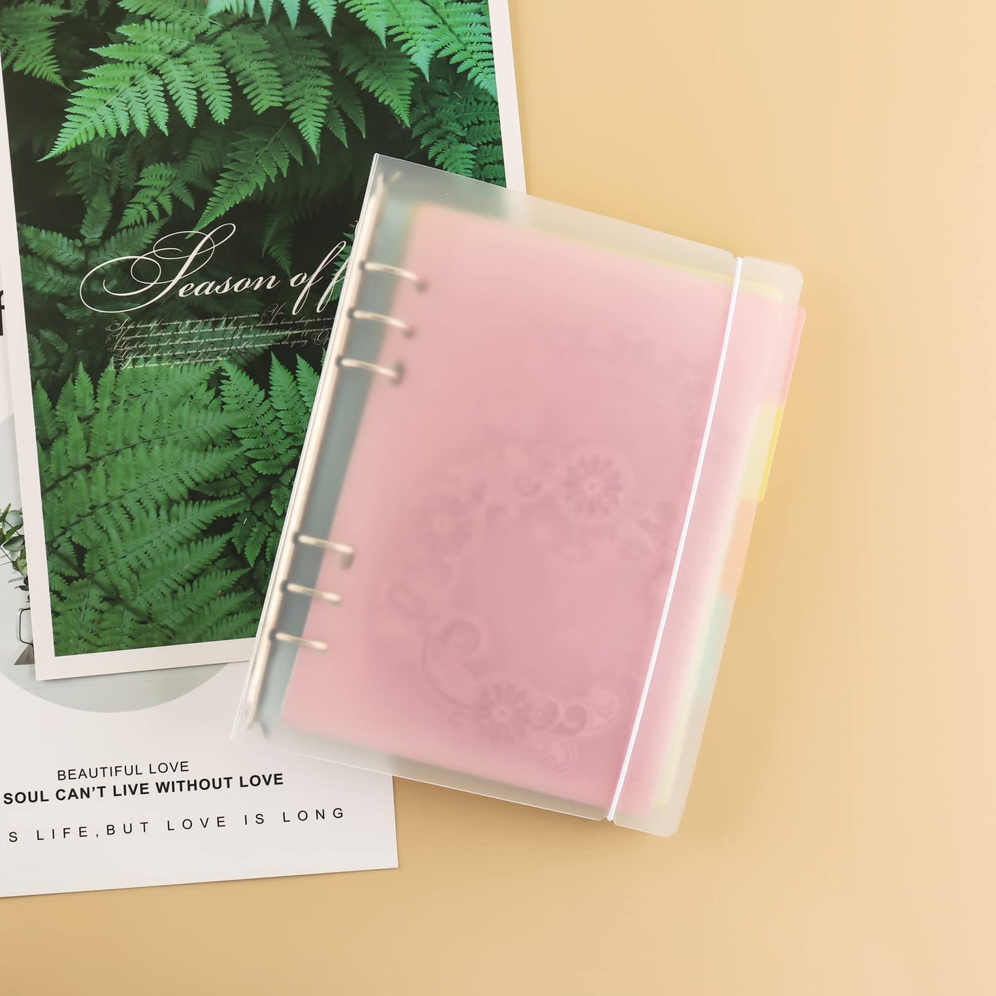 5PCS A5 6 Ring Binder Cover Clean Transparent Soft PVC with Matching Rubber Band for Refillable Notebook Shell with Matte Surface for Stamp & Die Storage(9x6.9inch /23x17.5cm)