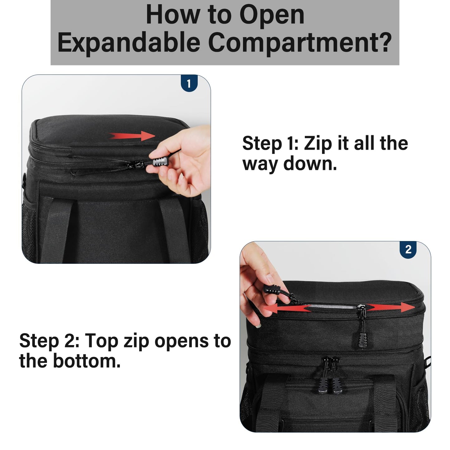 Expandable Large Lunch Box, Double Deck Insulated Lunch Cooler Bag Heavy Duty Leakproof Lunch Pail for Men Adults Work Office Outdoor Picnic Trips,16L,Black
