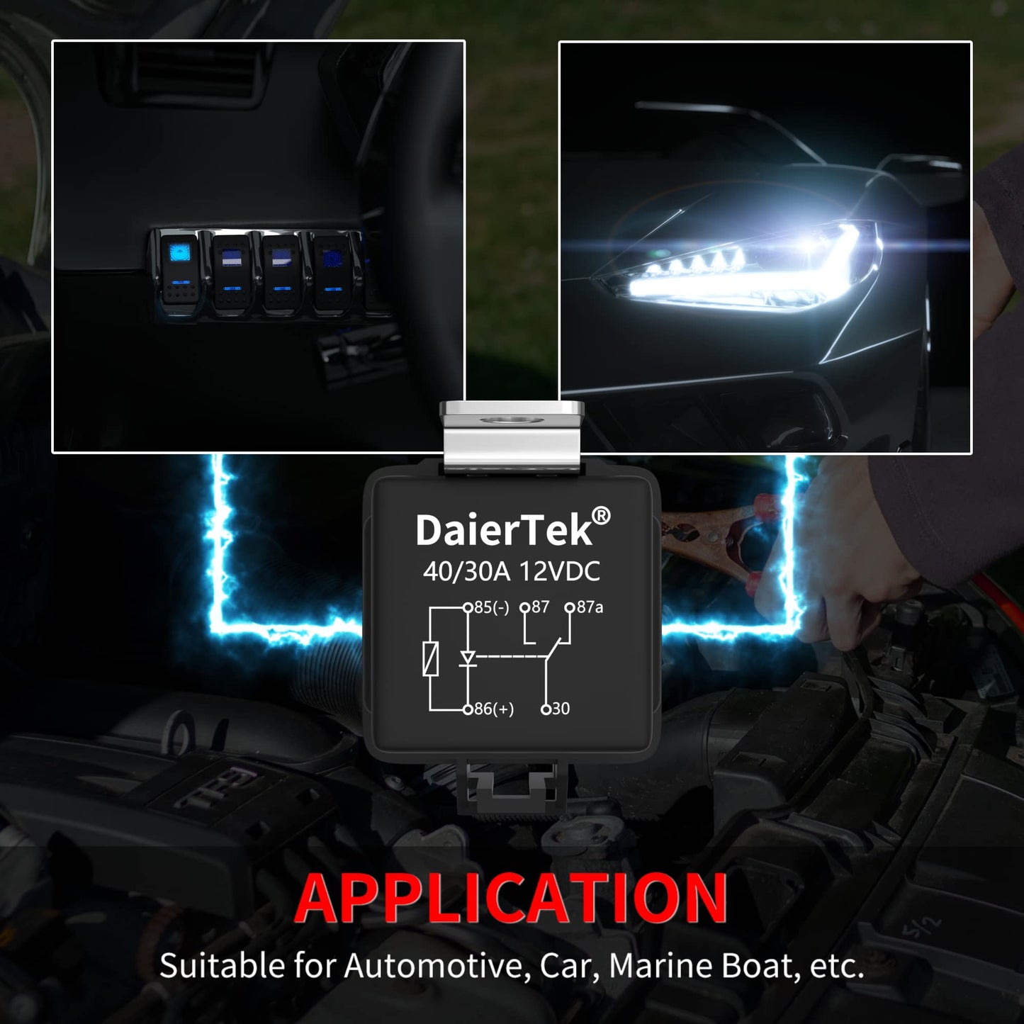 DaierTek 12V Relay with Built-in Diode & 12 AWG Harness Socket 30A/40A Heavy Duty SPDT 5 Pin Relay Switch Waterproof for Automotive Car Marine Boat -8pcs