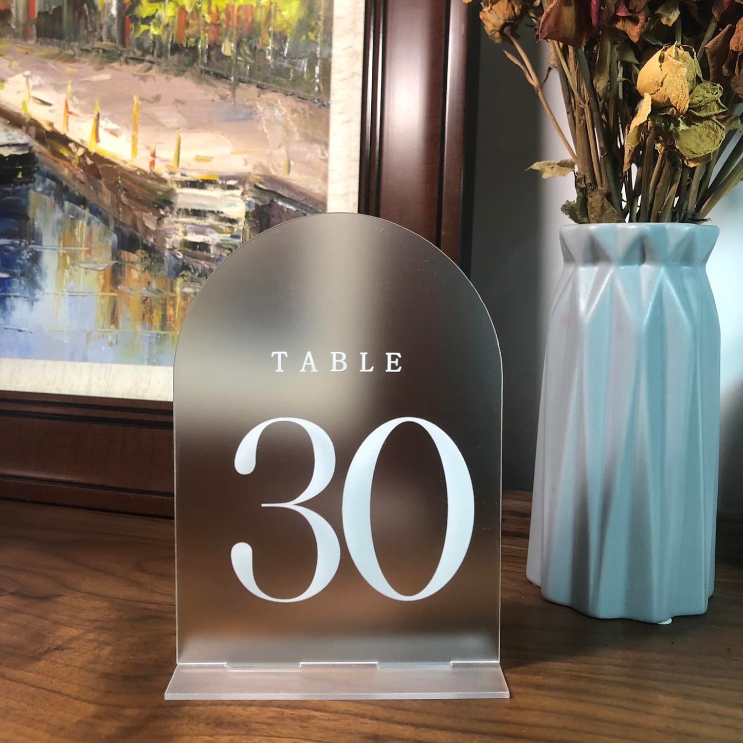 1-30 Wedding Table Numbers,Acrylic Table Numbers for Wedding Reception, 5x7Inch Acrylic Mirror Table Numbers with Stand, Frosted Arch Wedding Table Numbers with Holders, Perfect for Centerpiece,
