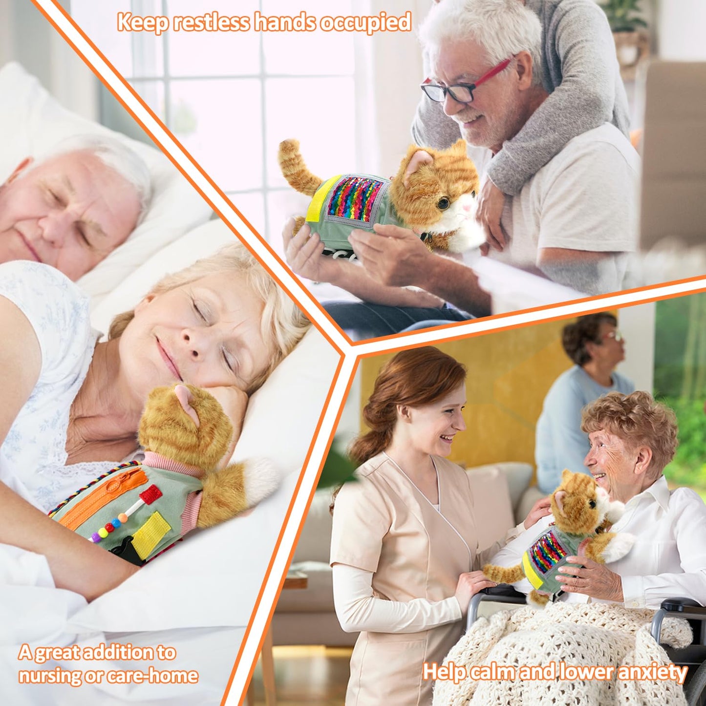 Dementia Products for Elderly, Fidget Blanket for Adults with Dementia, Realistic Cat Autism Sensory Tools, Dementia Patients Sensory Blanket, Alzheimers Products