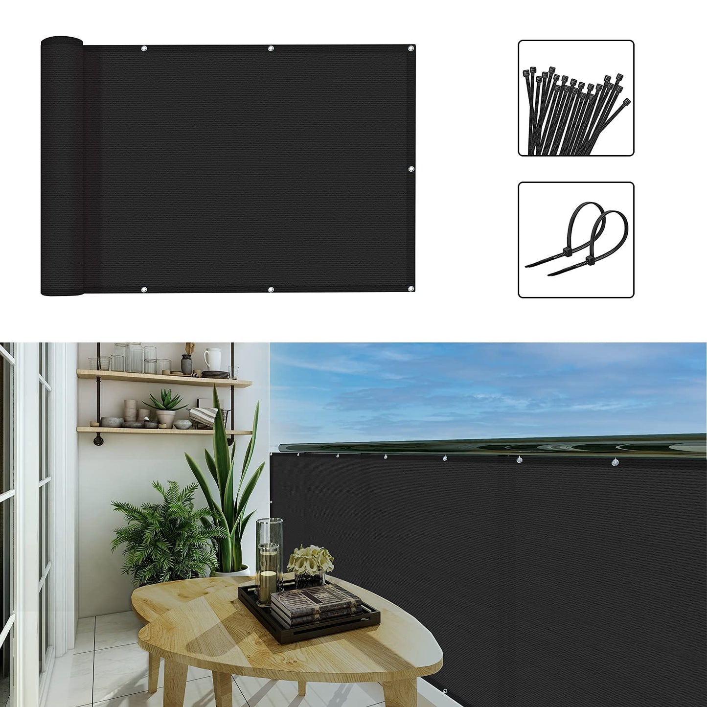 GardenLux 3'x20'Balcony Privacy Screen Cover Fence Cover UV Protection Weatherproof Windscreen Heavy Duty for Patio, Backyard,Black