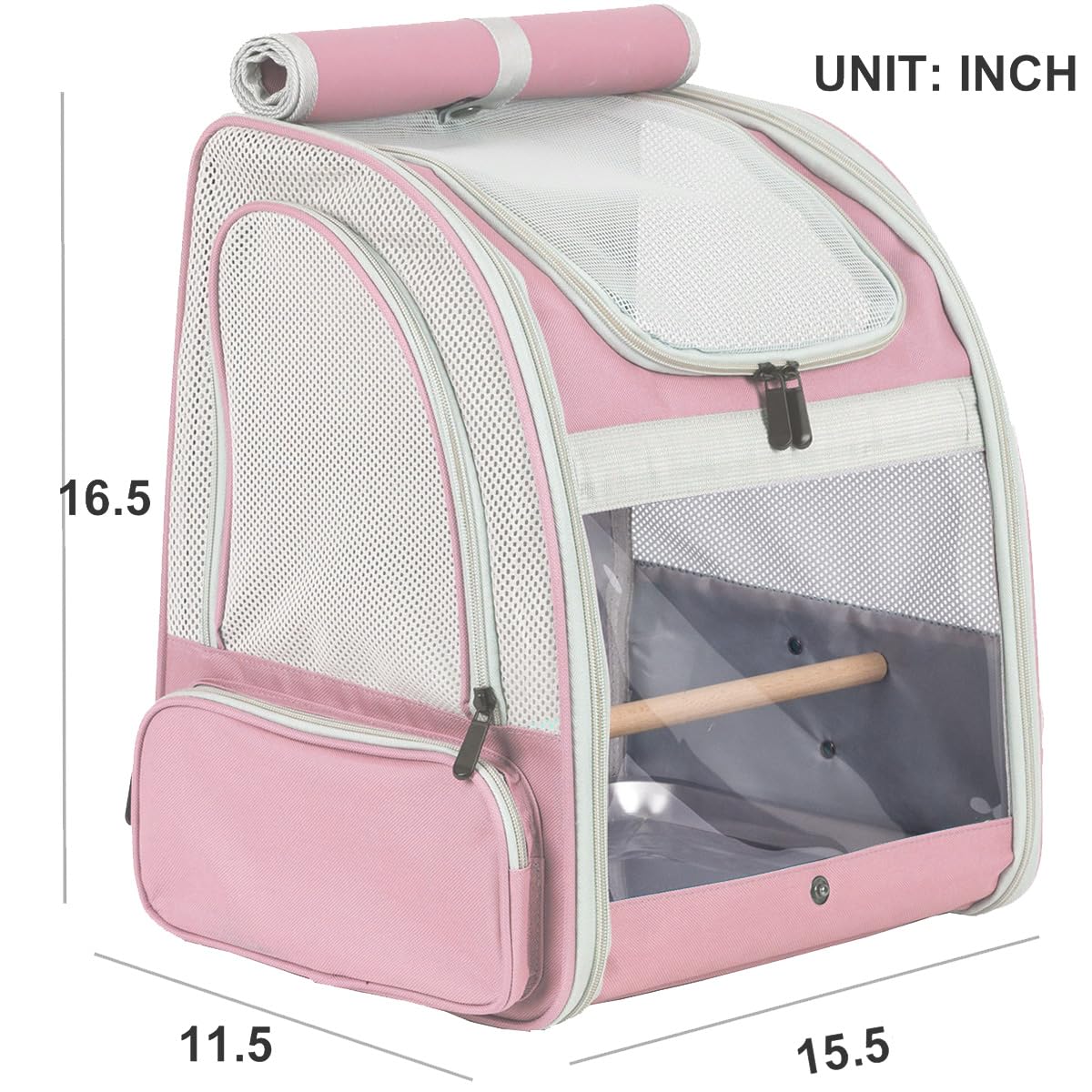 Bird Backpack Carrier, Backpack with Stand Perch and Metal Tray, Travel Carrier Backpack (Pink, Bird Backpack)