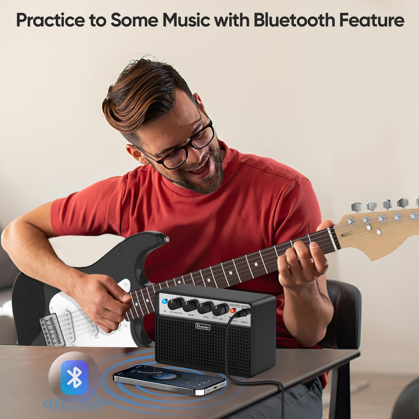 Ueteto 10W Mini Guitar Amp, Portable and Rechargeable Electric Guitar Practice Amplifier with Clean and Drive Channels