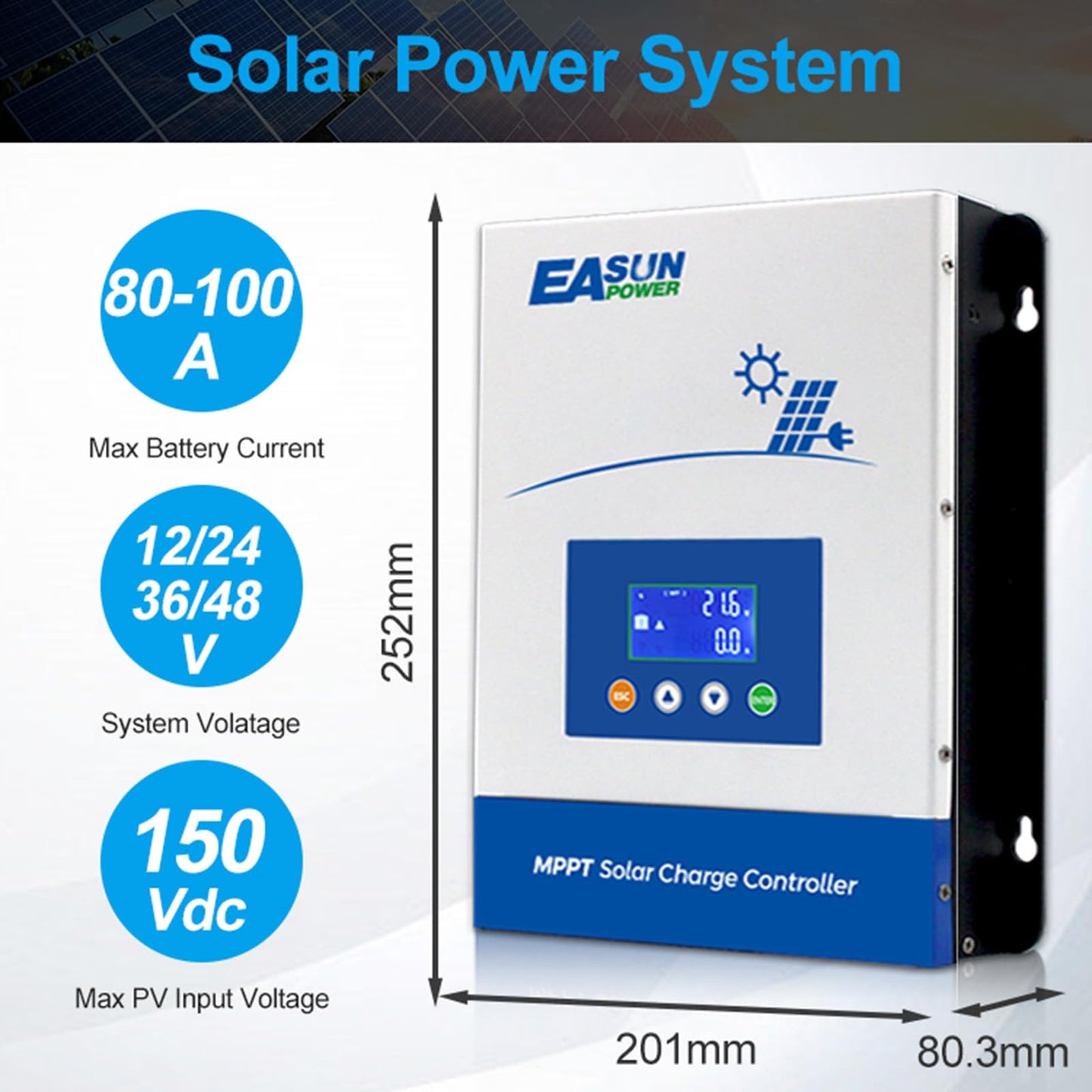 100A MPPT Solar Charge Controller 48V 36V 24V 12V Auto Max Input 150V LCD Display Regulator Intelligent Regulator Charge Controller